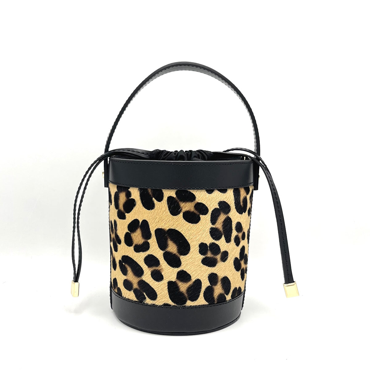 Leather and calf hair bucket bag, Made in Italy, small, art. 112505