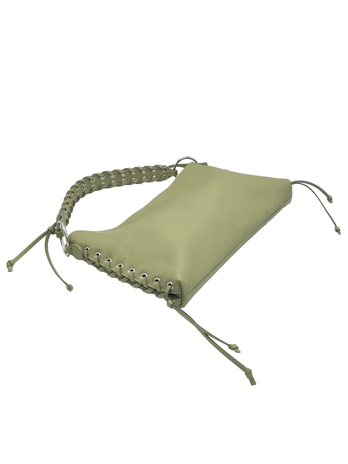 Genuine Leather Lace-up Detail Slouchy Shoulder Bag, Made in Italy, art. 112757