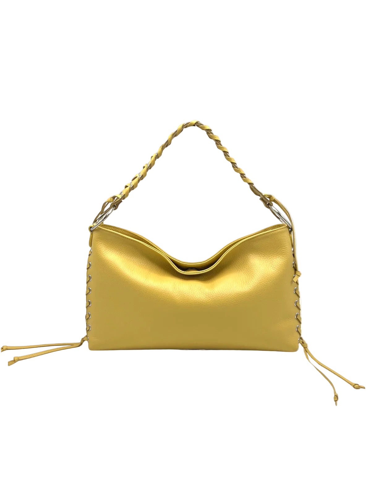 Genuine Leather Lace-up Detail Slouchy Shoulder Bag, Made in Italy, art. 112757