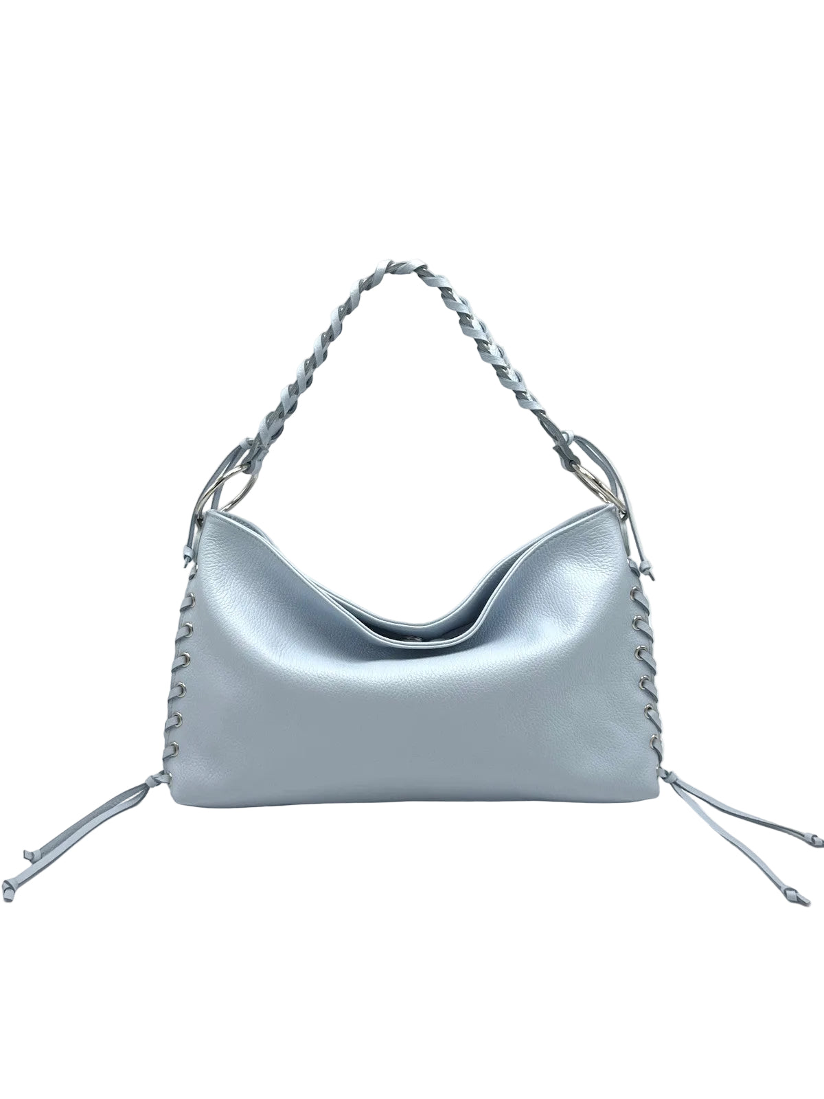 Genuine Leather Lace-up Detail Slouchy Shoulder Bag, Made in Italy, art. 112757