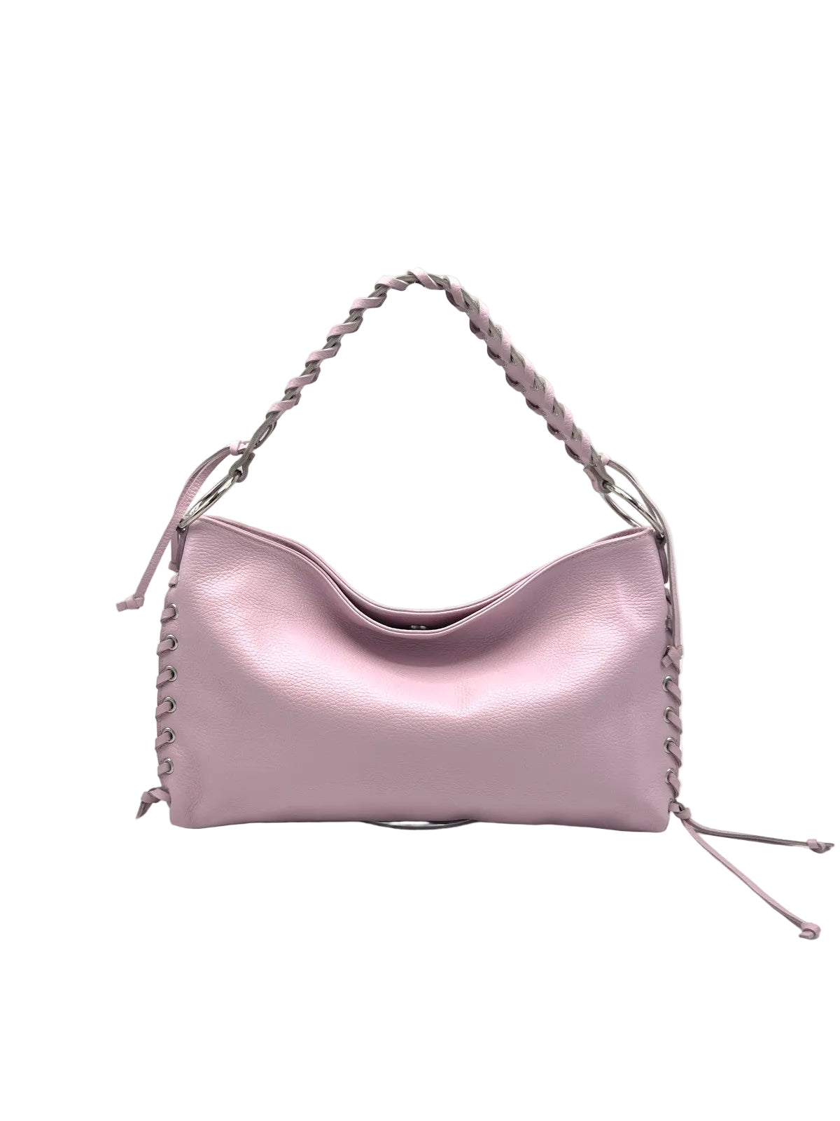Genuine Leather Lace-up Detail Slouchy Shoulder Bag, Made in Italy, art. 112757