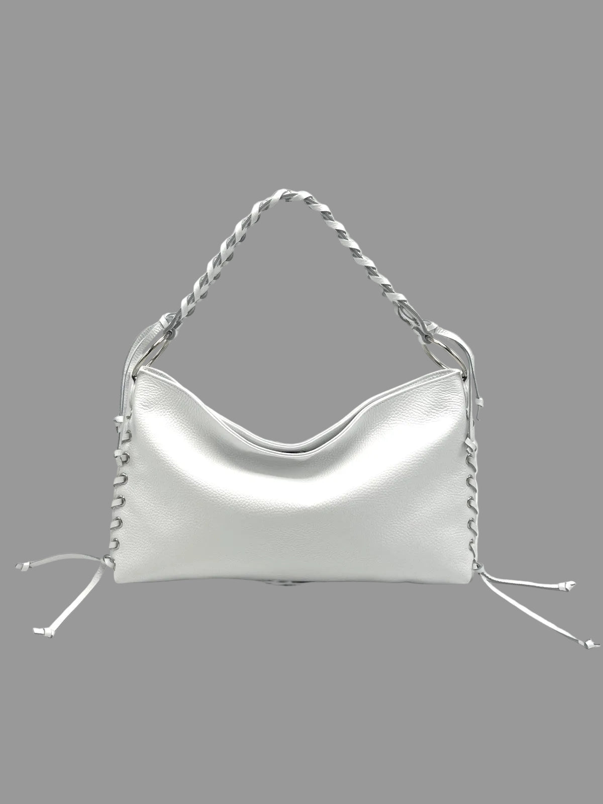 Genuine Leather Lace-up Detail Slouchy Shoulder Bag, Made in Italy, art. 112757