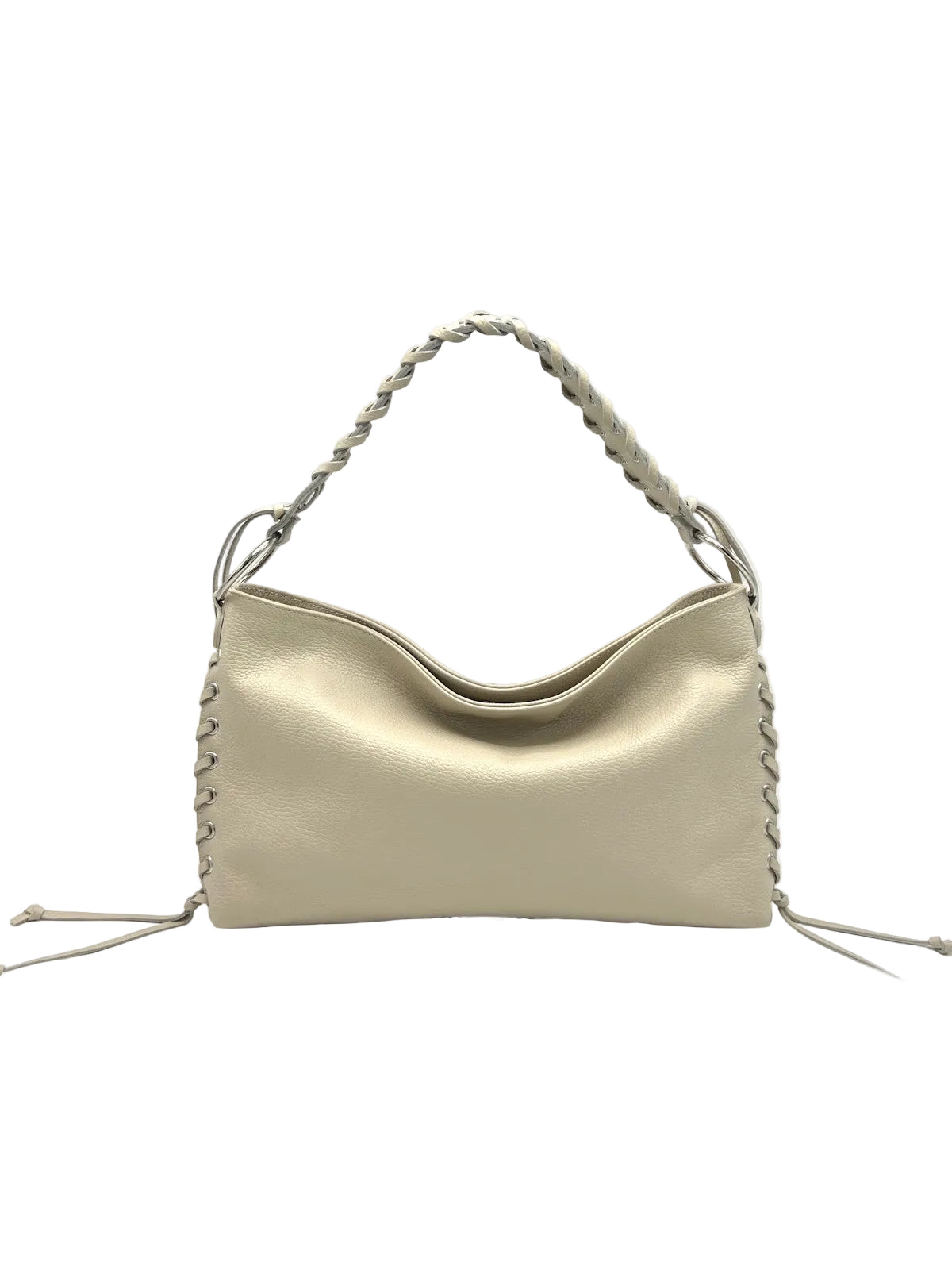 Genuine Leather Lace-up Detail Slouchy Shoulder Bag, Made in Italy, art. 112757
