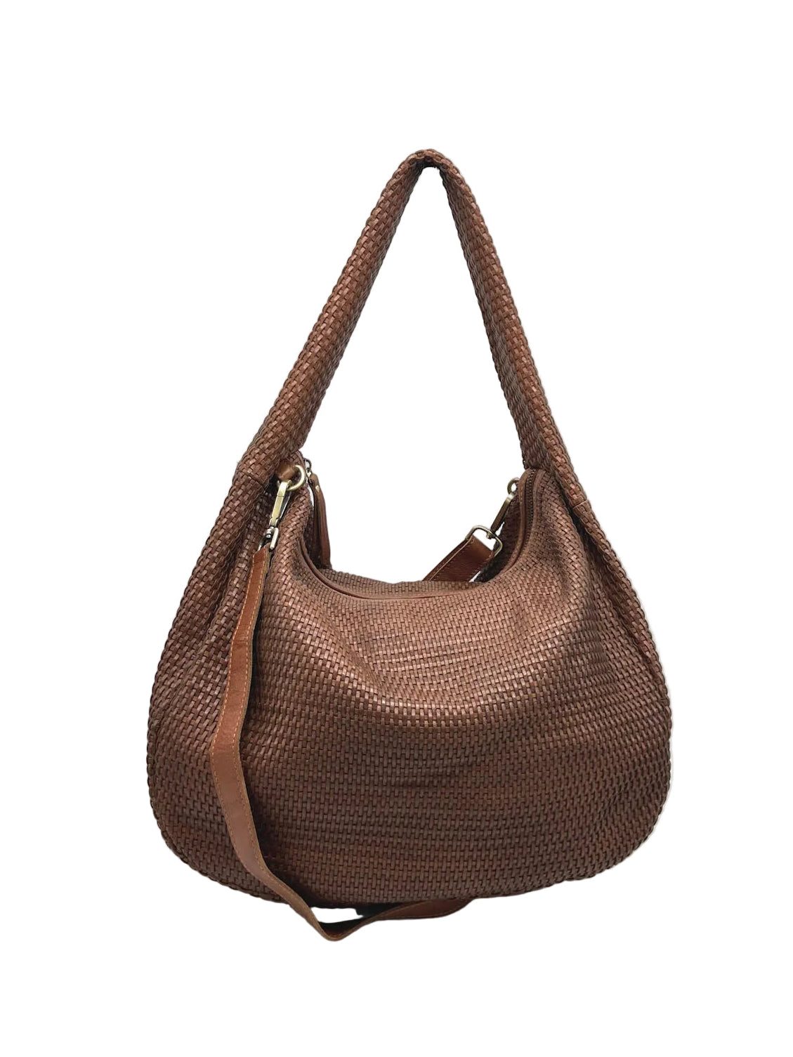 Genuine Leather Woven Hobo Shoulder Bag with Detachable Strap, Made in Italy, art. 2076-B