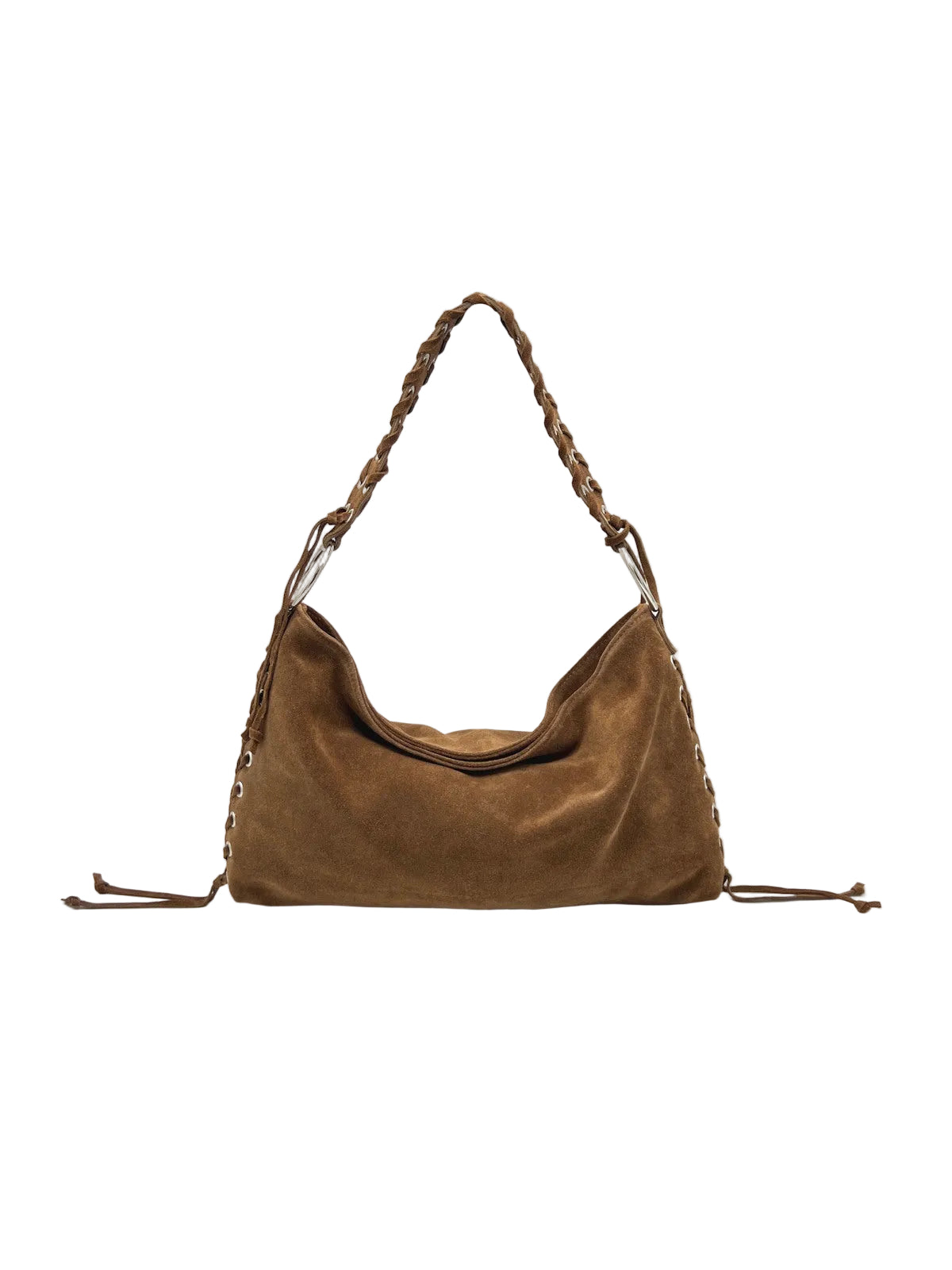 Suede Leather Lace-up Detail Slouchy Shoulder Bag, Made in Italy, art. 112761