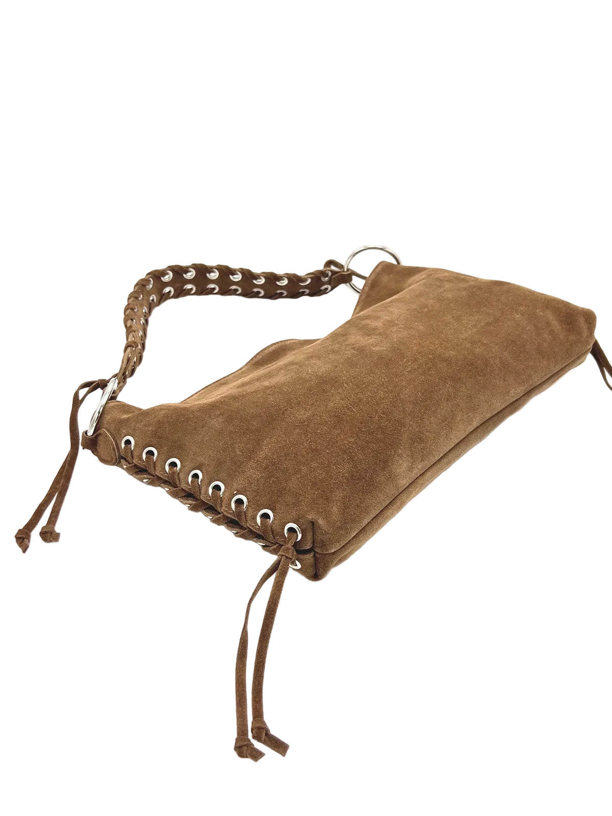 Suede Leather Lace-up Detail Slouchy Shoulder Bag, Made in Italy, art. 112761