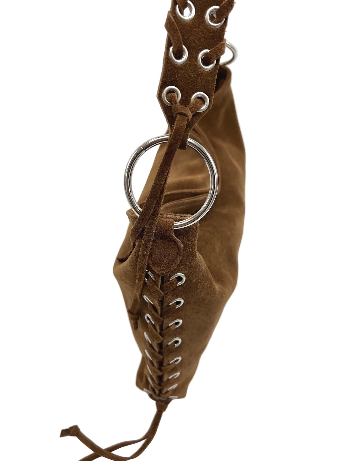 Suede Leather Lace-up Detail Slouchy Shoulder Bag, Made in Italy, art. 112761