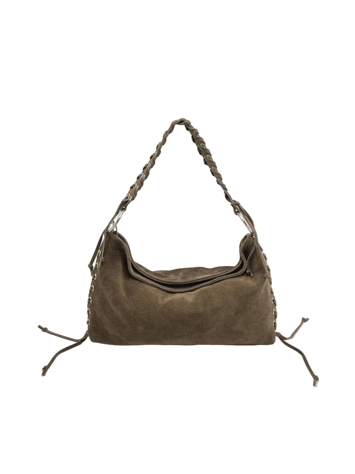 Suede Leather Lace-up Detail Slouchy Shoulder Bag, Made in Italy, art. 112761