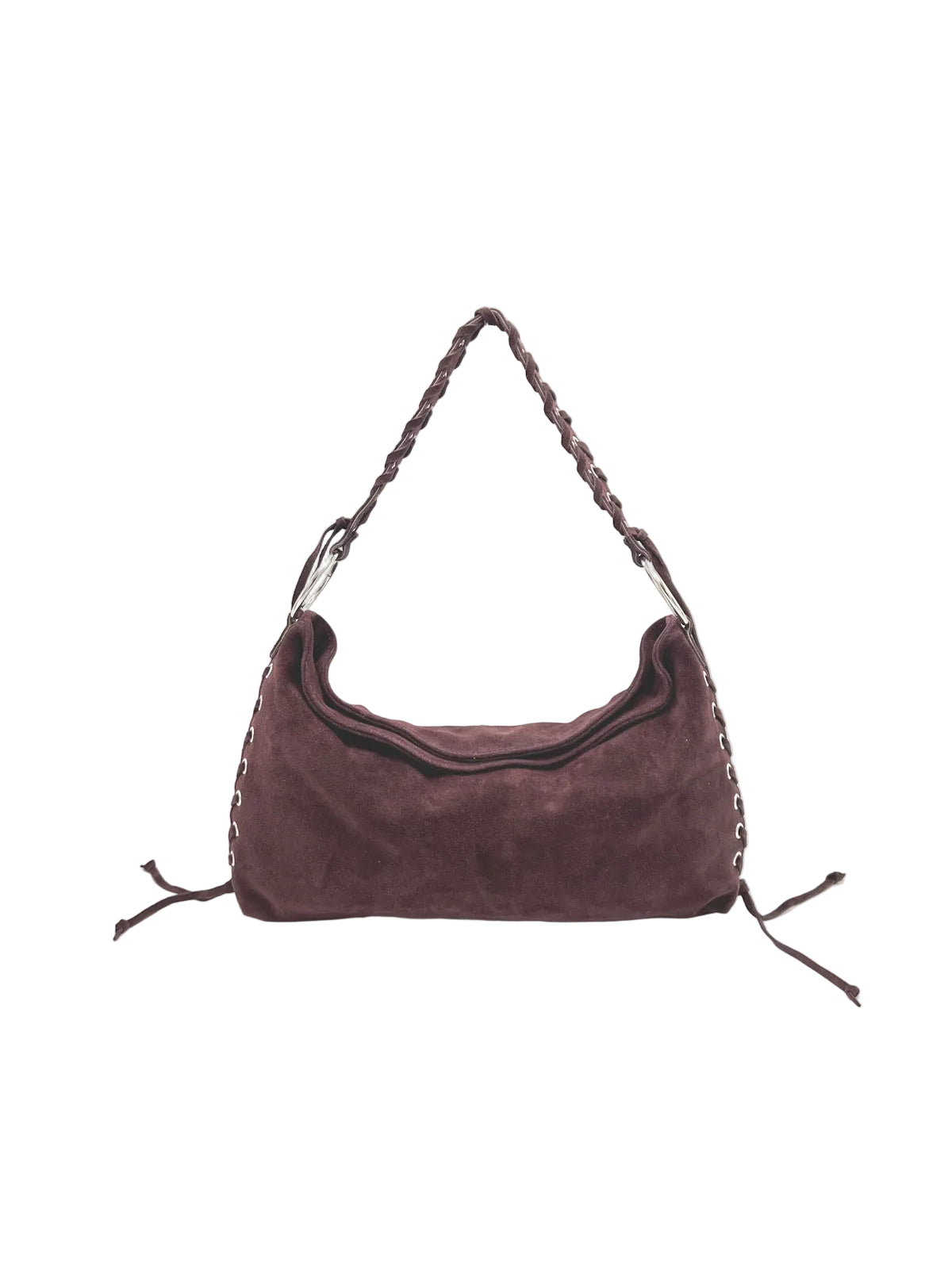 Suede Leather Lace-up Detail Slouchy Shoulder Bag, Made in Italy, art. 112761