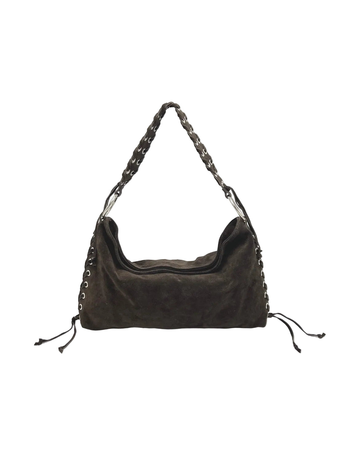Suede Leather Lace-up Detail Slouchy Shoulder Bag, Made in Italy, art. 112761
