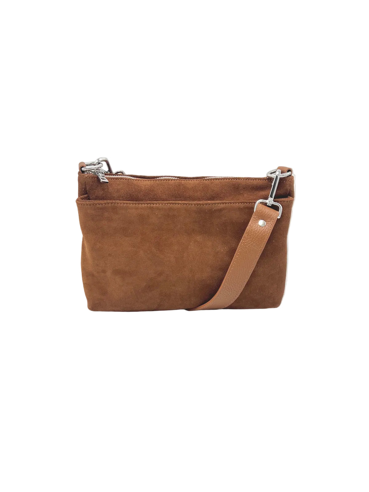 Triple Compartment Suede Crossbody Bag, Made in Italy, art. 112772