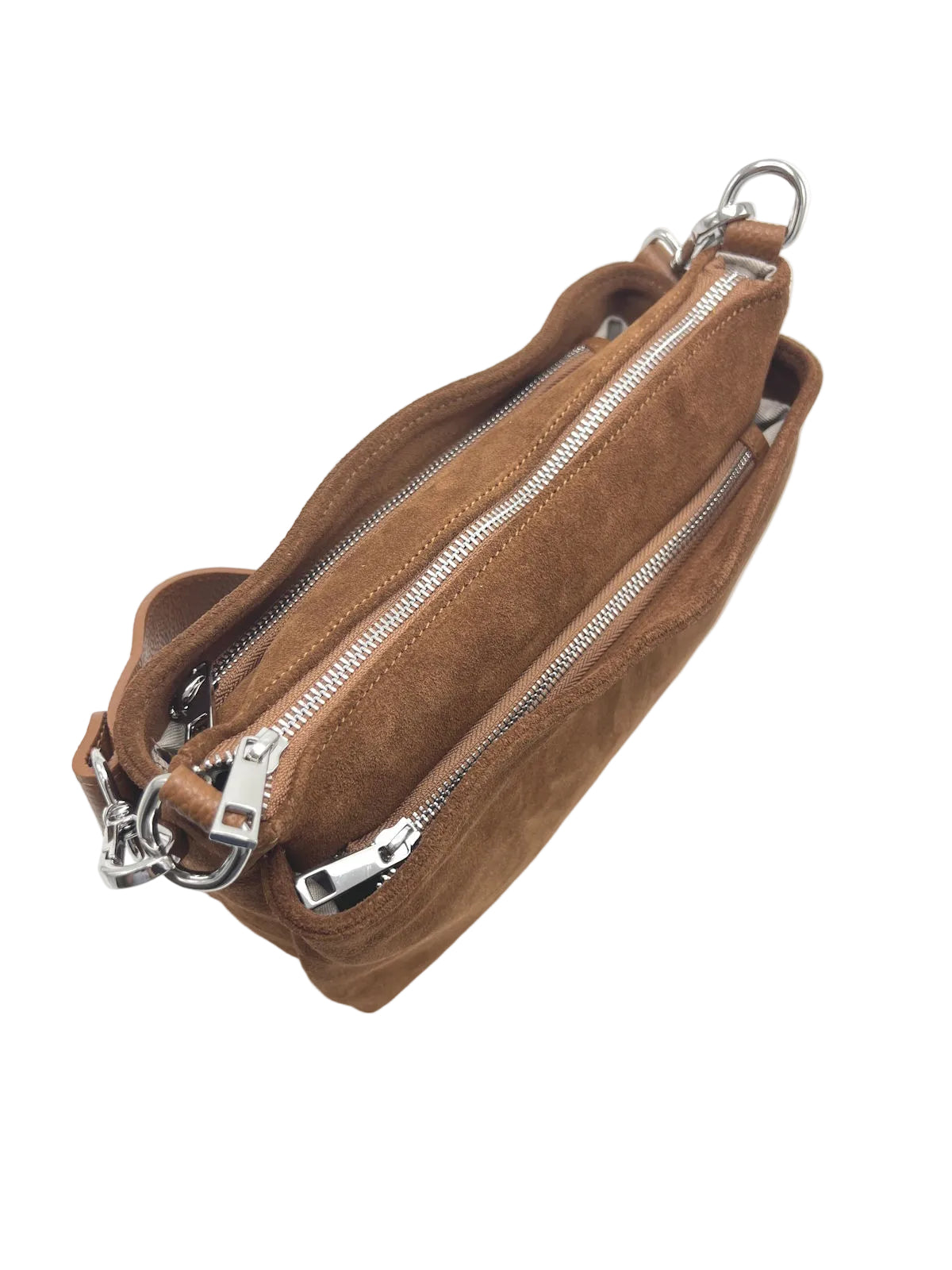 Triple Compartment Suede Crossbody Bag, Made in Italy, art. 112772