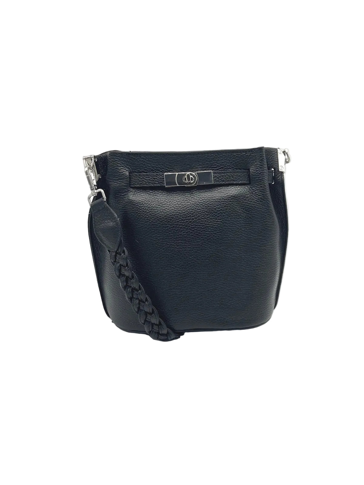Small Braided Lock Shoulder Bag with Detachable Crossbody Strap, Made in Italy, Art. 112775