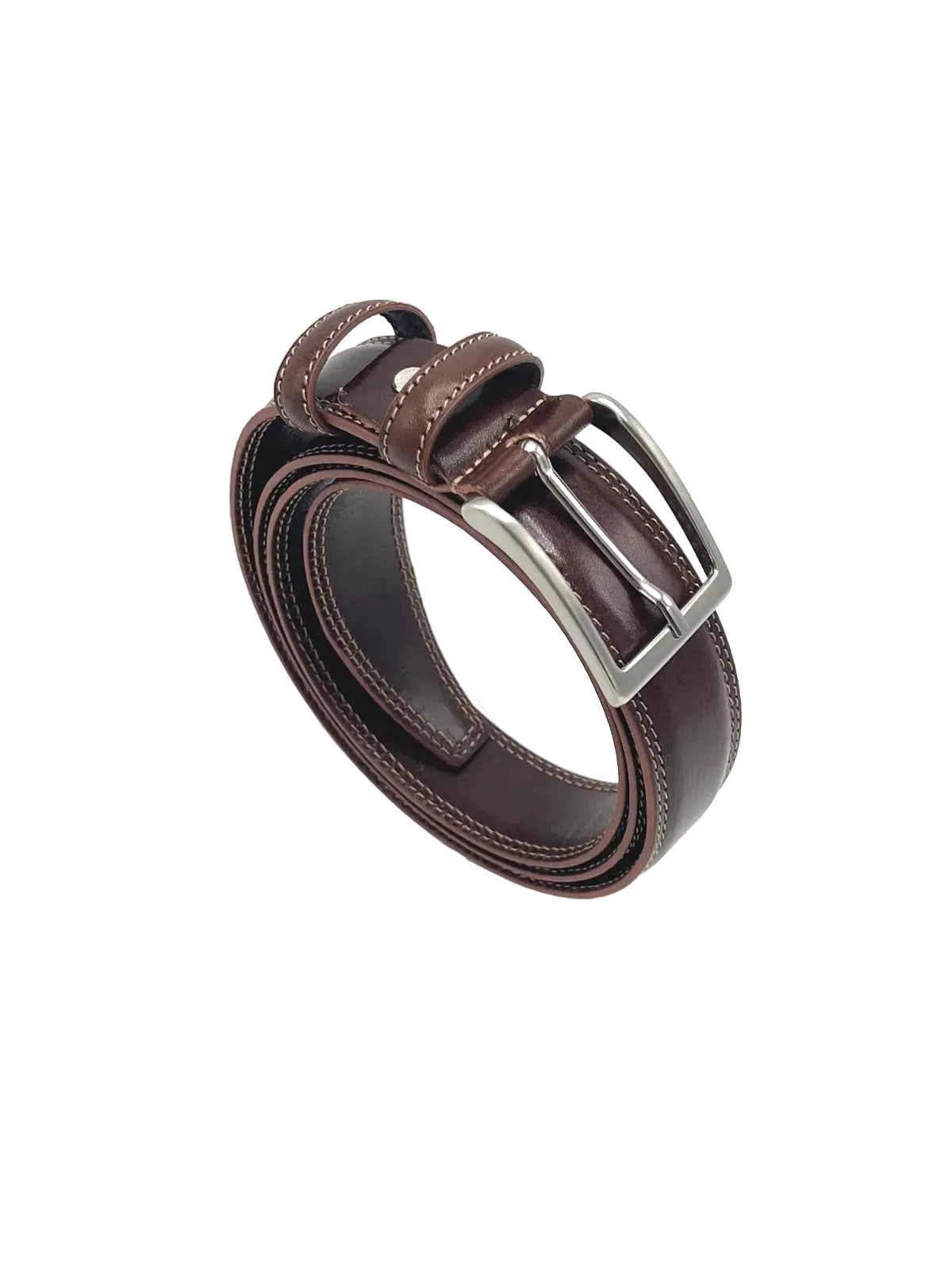 Classic Double-Stitched Leather Men's Belt, Made in Italy, art. 035/3.391