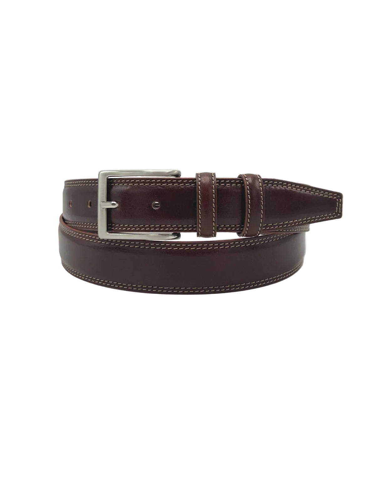 Classic Double-Stitched Leather Men's Belt, Made in Italy, art. 035/3.391