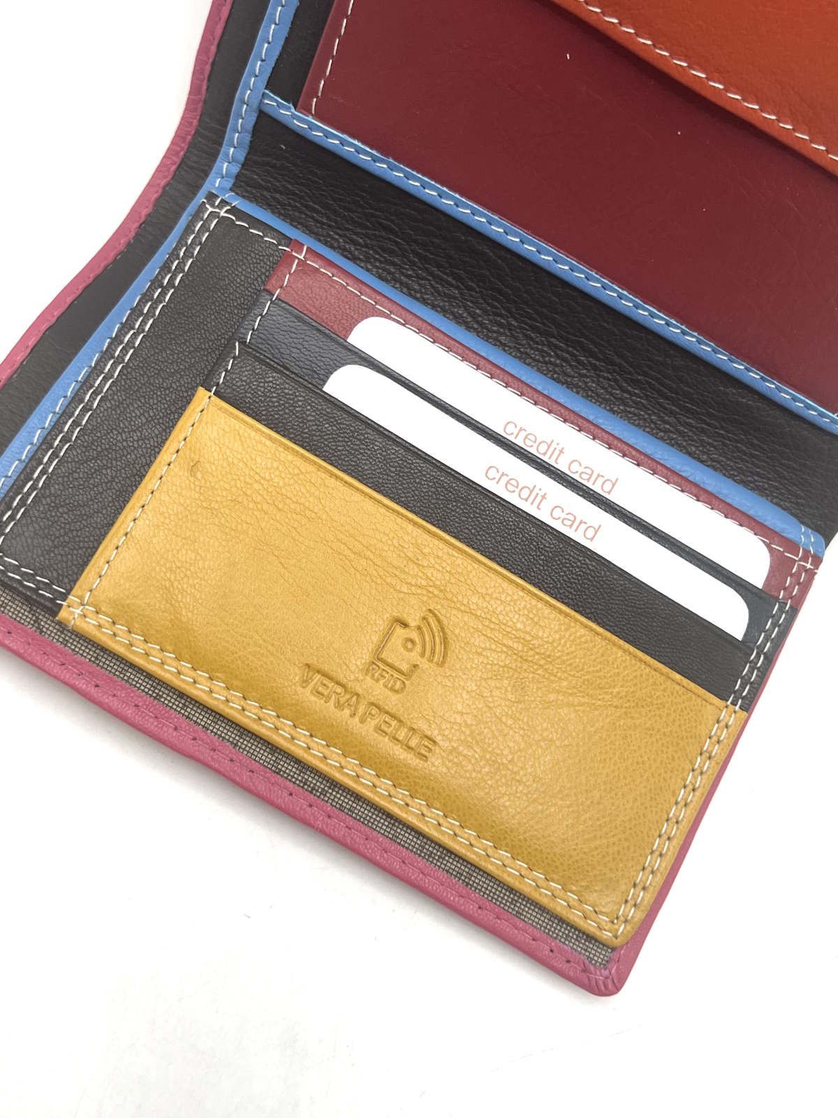 Women's Genuine Leather Wallet – Soft Trifold Purse with Rainbow Multicolor Interior, Art. LB26764-31