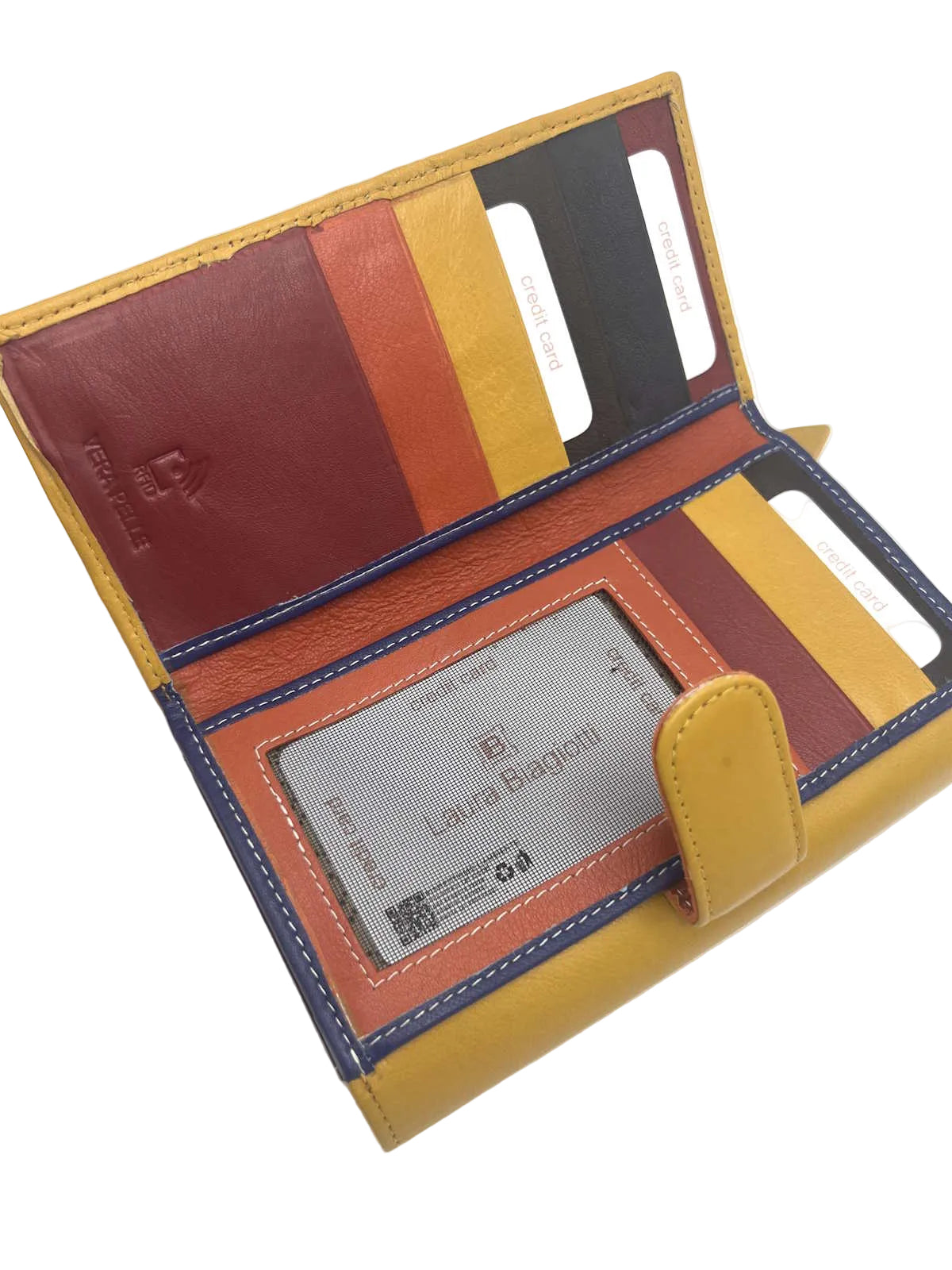 Women's Genuine Leather Wallet – Soft Long Purse with Rainbow Multicolor Interior, Art. LB26764-30