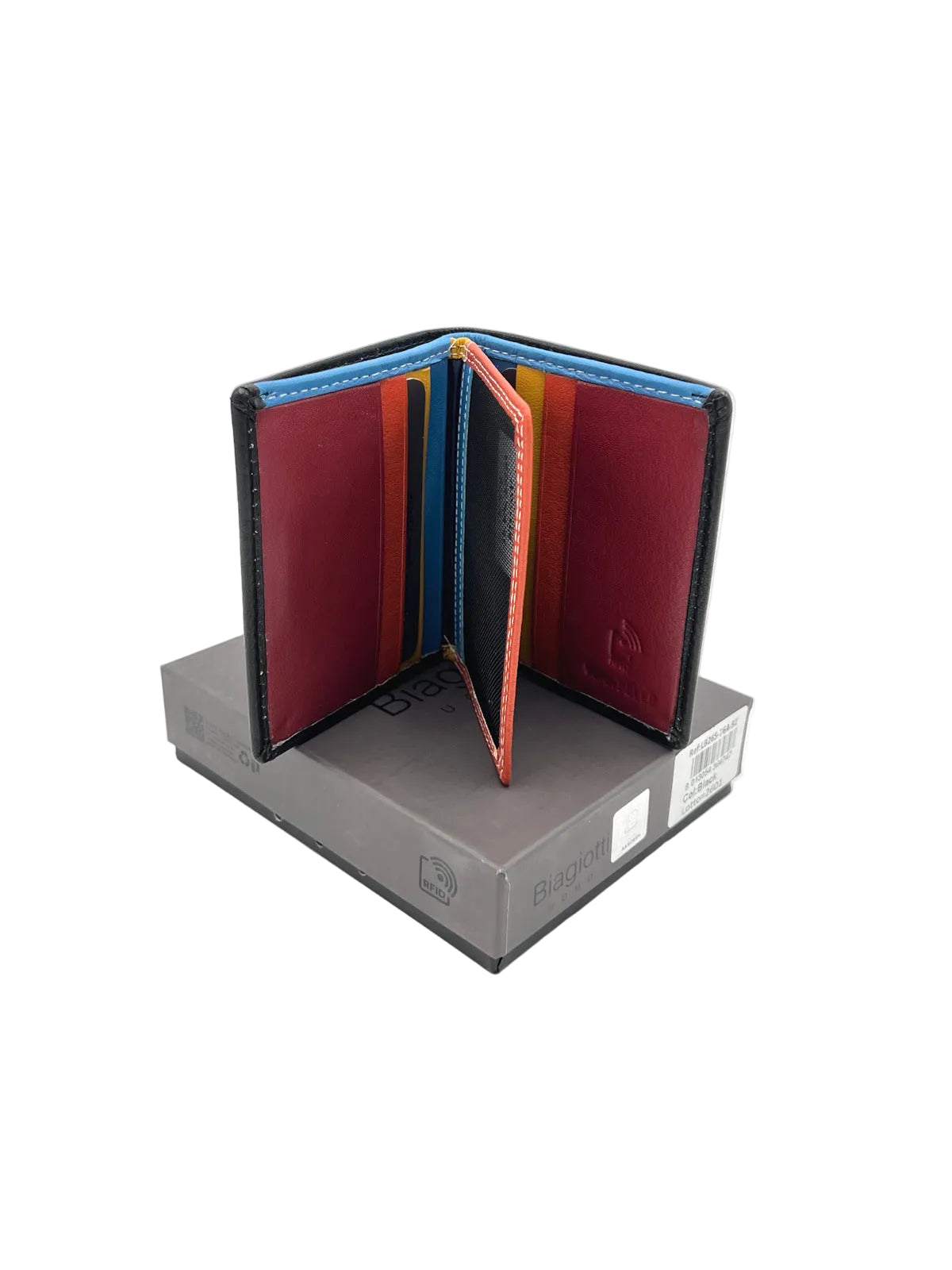 Men's Genuine Leather Card Holder – RFID Blocking Slim Card Wallet with Rainbow Multicolor Interior, Art. LB26764-52