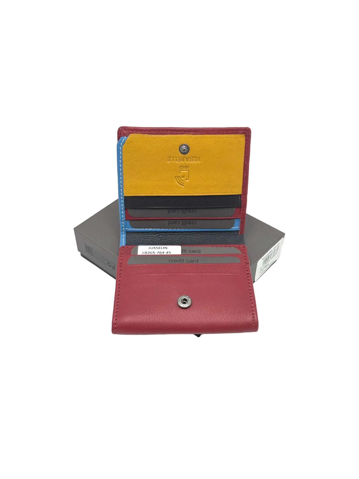 Men's Genuine Leather Card Holder – RFID Blocking Card Wallet with Coin Pocket and Rainbow Multicolor Interior, Art. LB26764-45