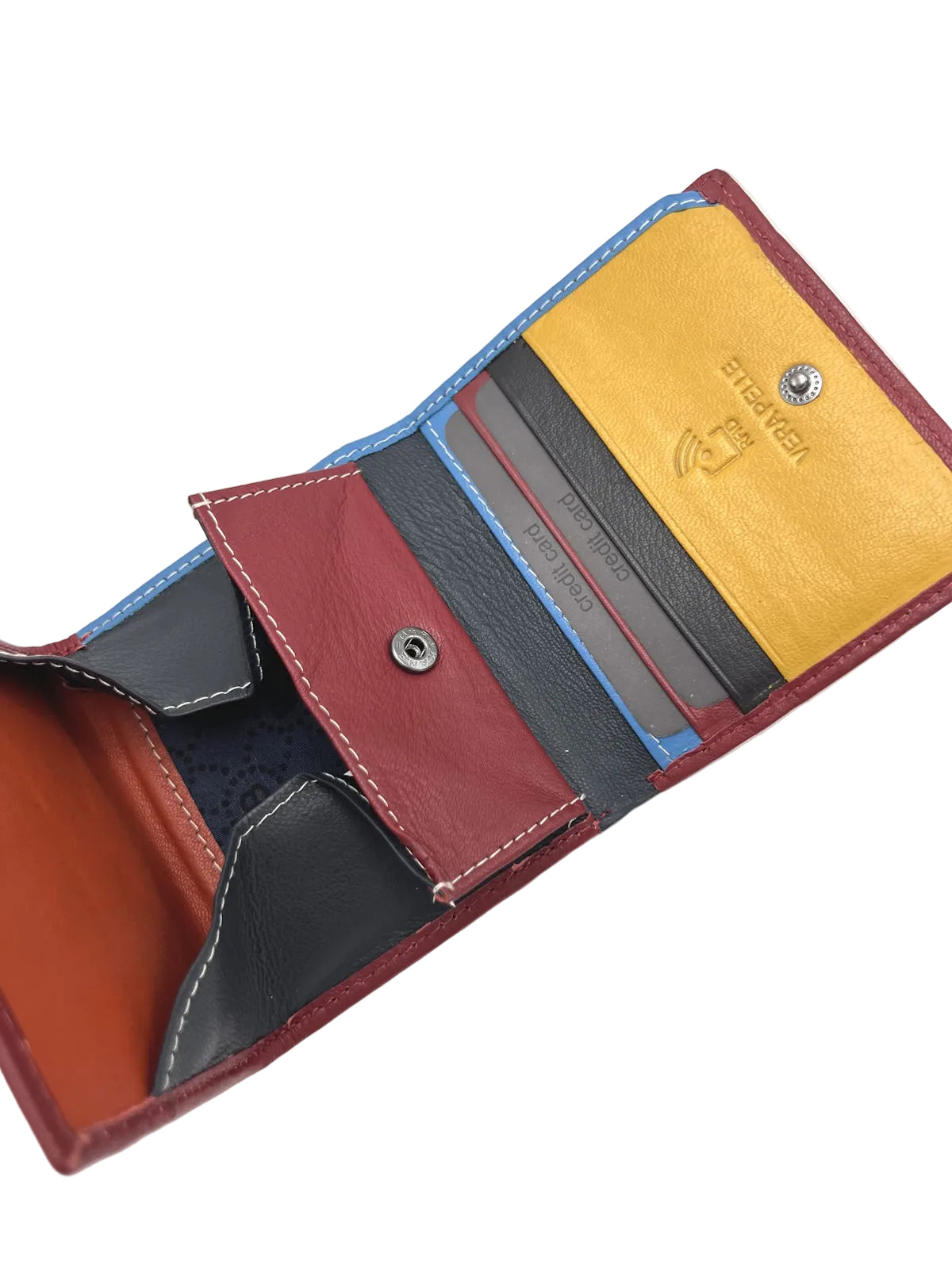 Men's Genuine Leather Card Holder – RFID Blocking Card Wallet with Coin Pocket and Rainbow Multicolor Interior, Art. LB26764-45