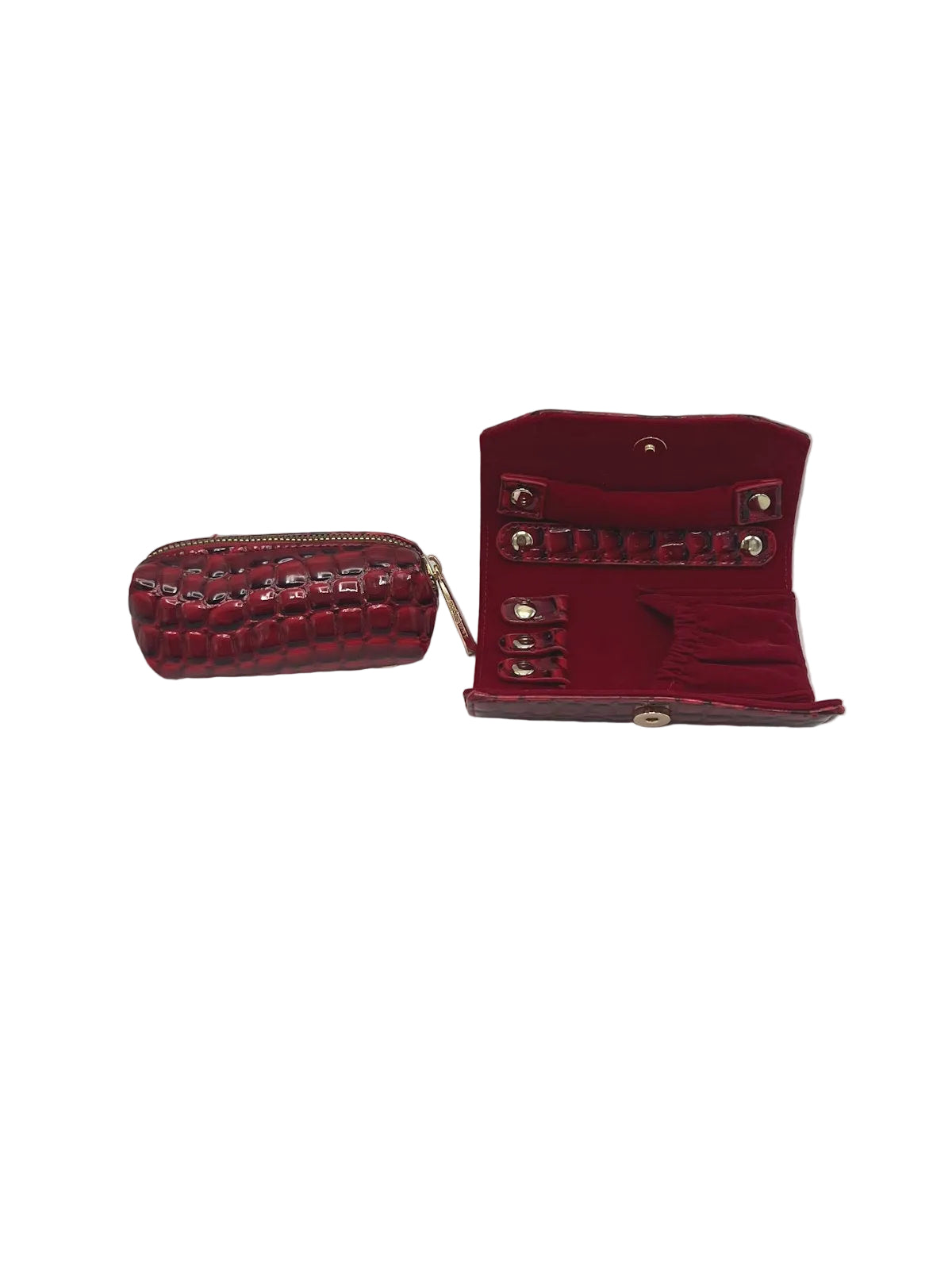 Women's Synthetic Leather Travel Jewelry Case Organizer with Zip Pouch & Ring Holder, Art. LB24290-2