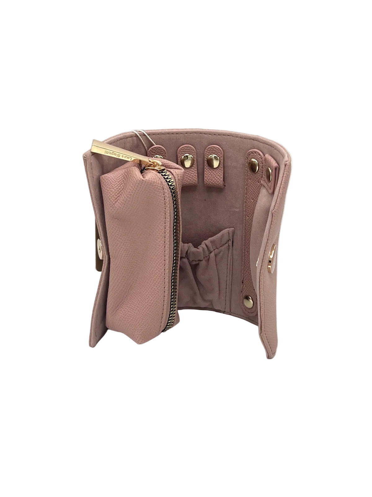 Women's Synthetic Leather Travel Jewelry Case Organizer with Zip Pouch & Ring Holder, Art. LB24291-2
