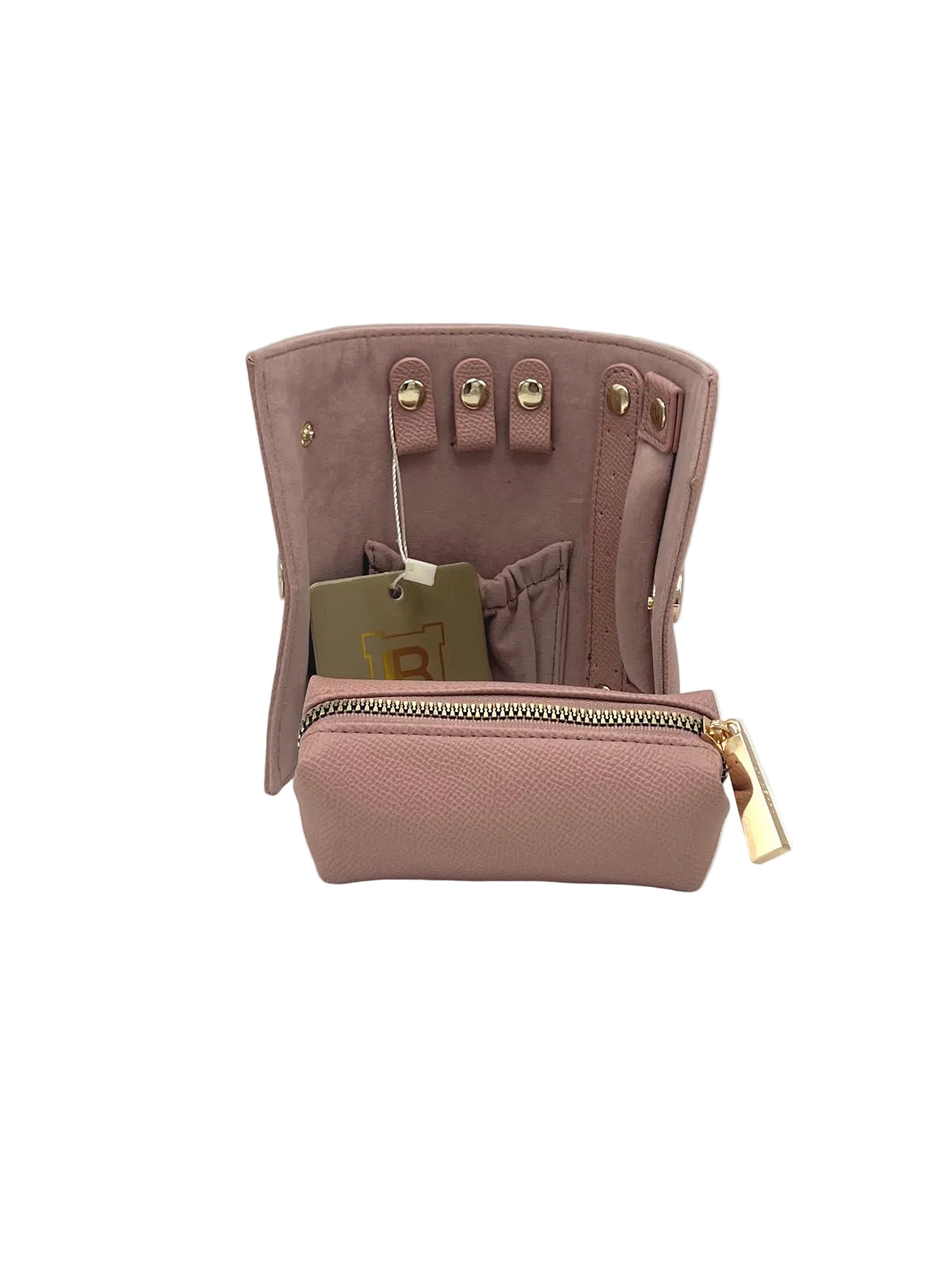 Women's Synthetic Leather Travel Jewelry Case Organizer with Zip Pouch & Ring Holder, Art. LB24291-2