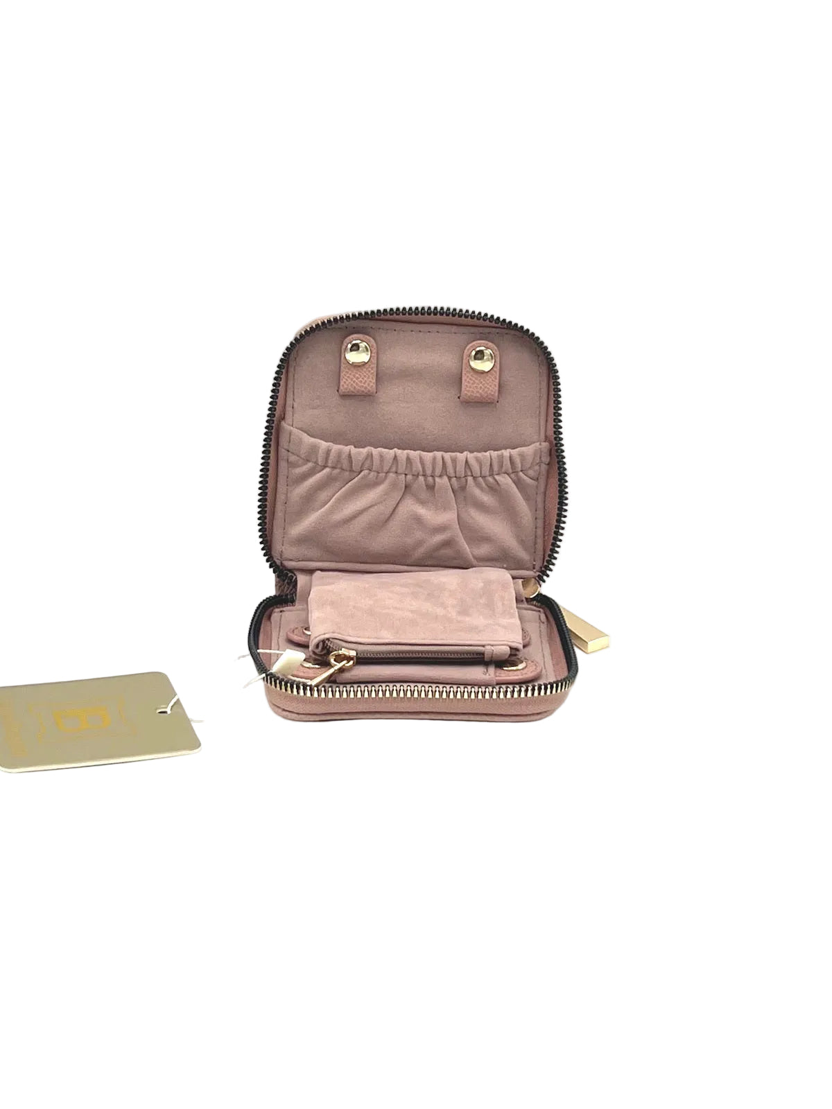 Women's Synthetic Leather Jewelry Travel Case with Ring Holder, Earring Organizer & Zip Pouch, Art. LB24291-1