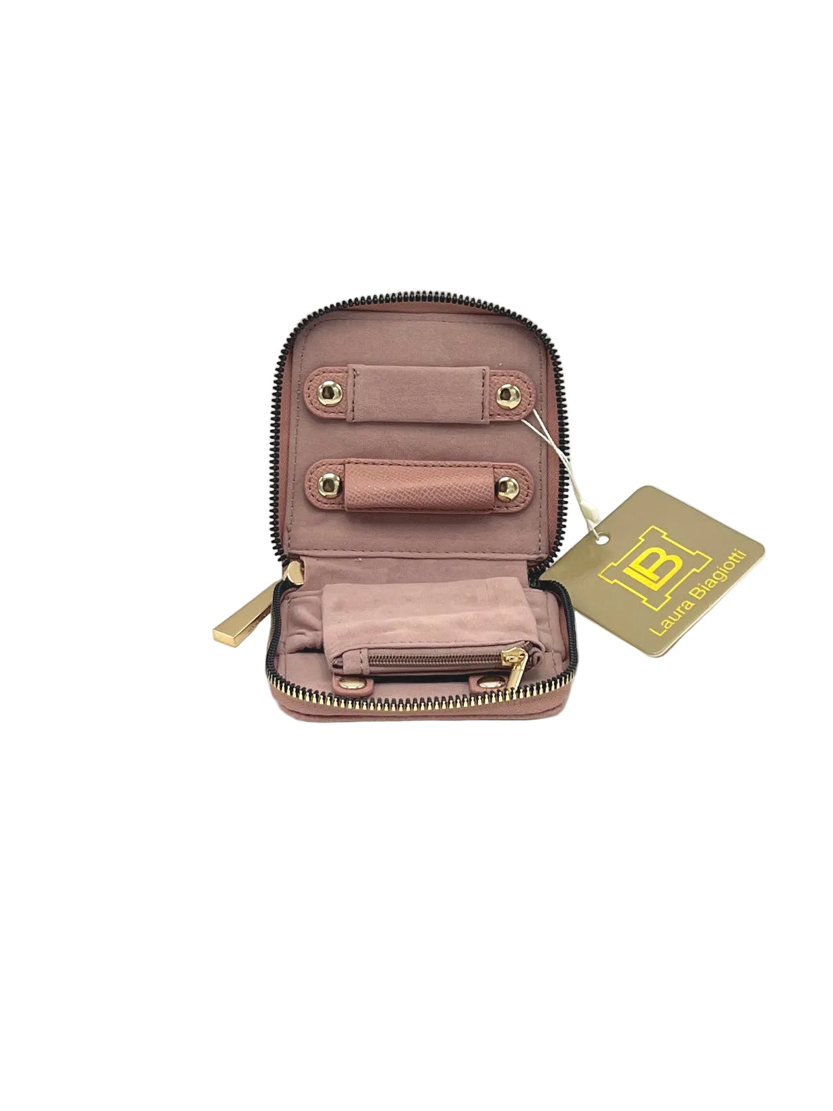 Women's Synthetic Leather Jewelry Travel Case with Ring Holder, Earring Organizer & Zip Pouch, Art. LB24291-1