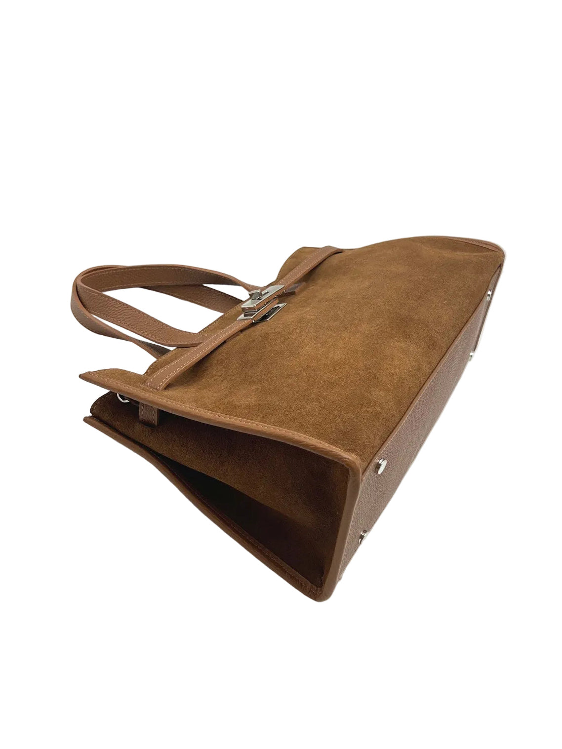 Suede and Genuine Leather Handbag with Crossbody Strap,  Made in Italy, art. 112782