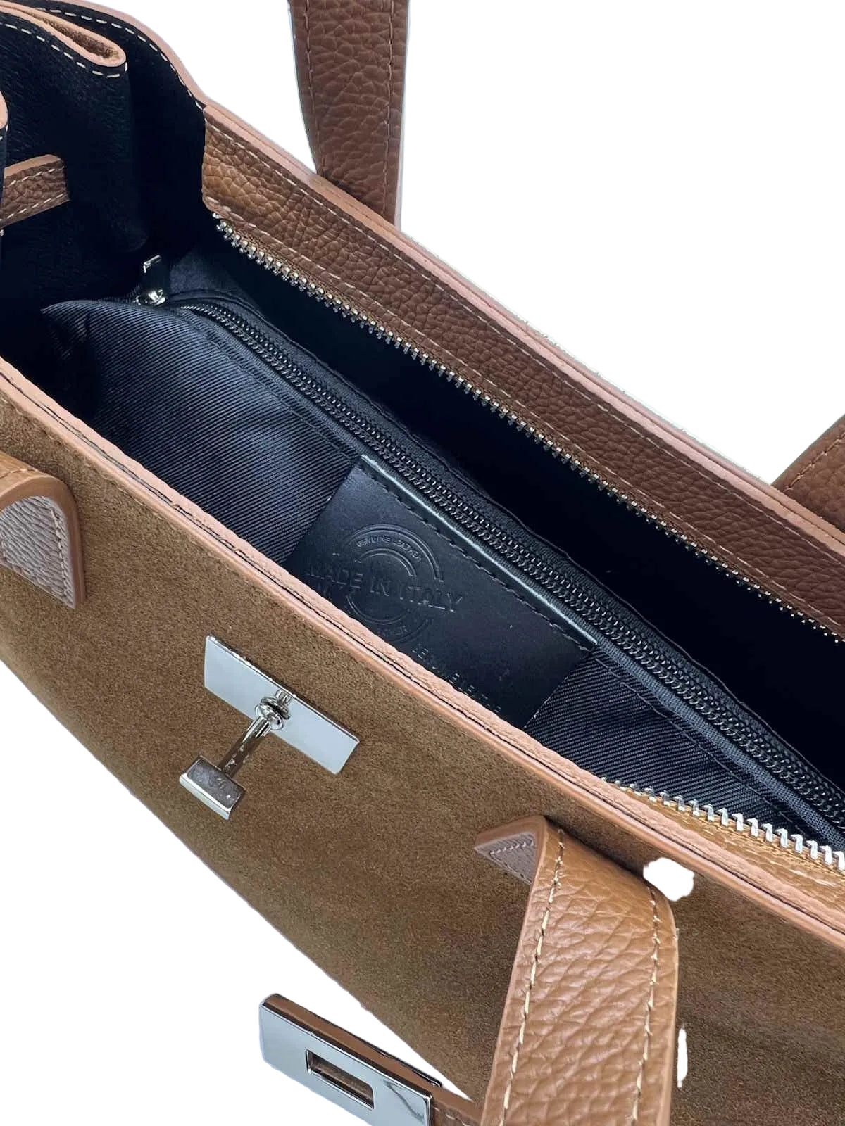 Suede and Genuine Leather Handbag with Crossbody Strap,  Made in Italy, art. 112782