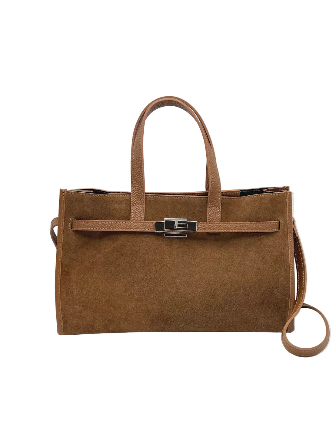 Suede and Genuine Leather Handbag with Crossbody Strap,  Made in Italy, art. 112782