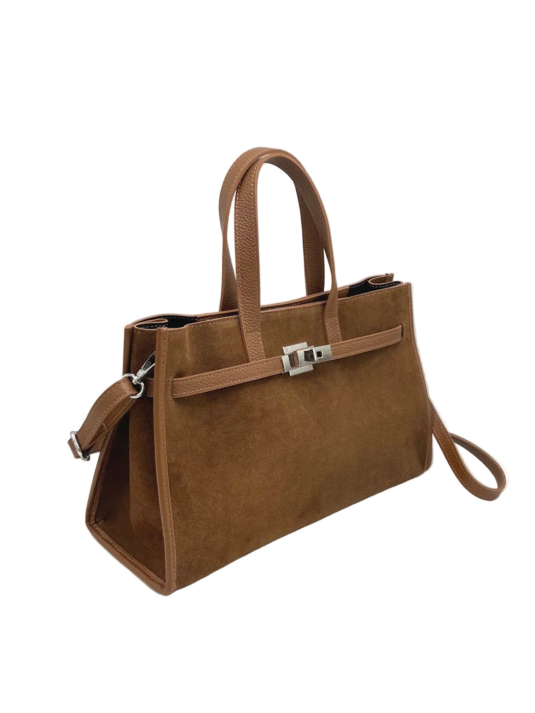Suede and Genuine Leather Handbag with Crossbody Strap,  Made in Italy, art. 112782