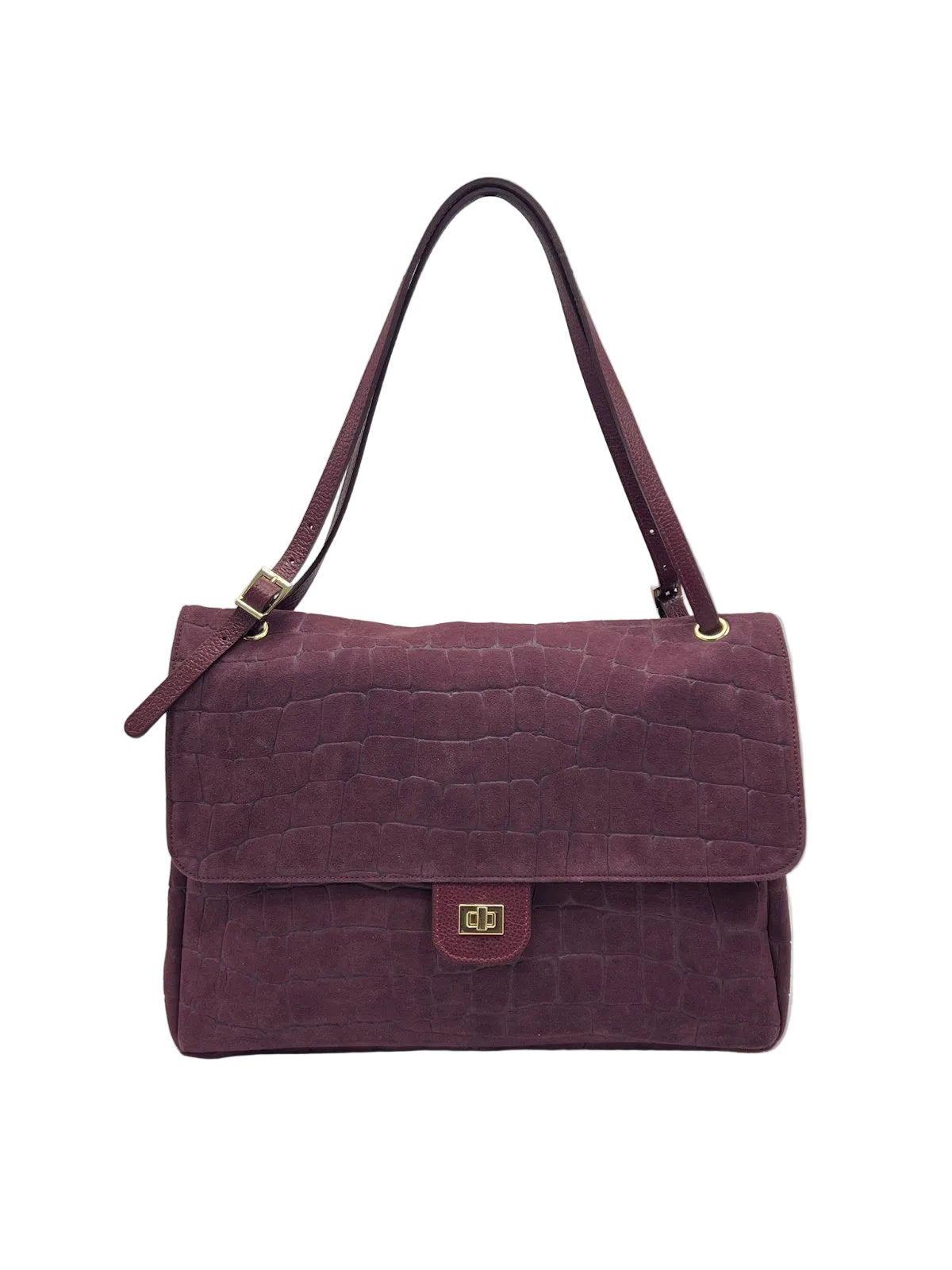 Large Genuine Leather & Suede Croc-Embossed Shoulder Bag, Made in Italy, art. 112783