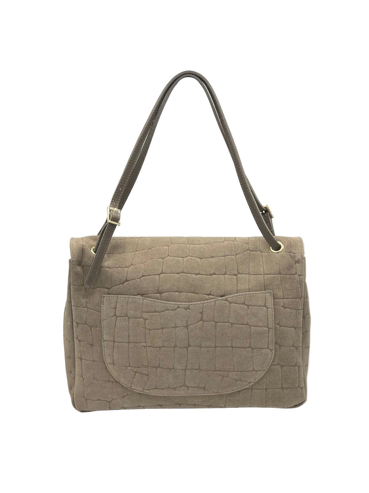 Large Genuine Leather & Suede Croc-Embossed Shoulder Bag, Made in Italy, art. 112783