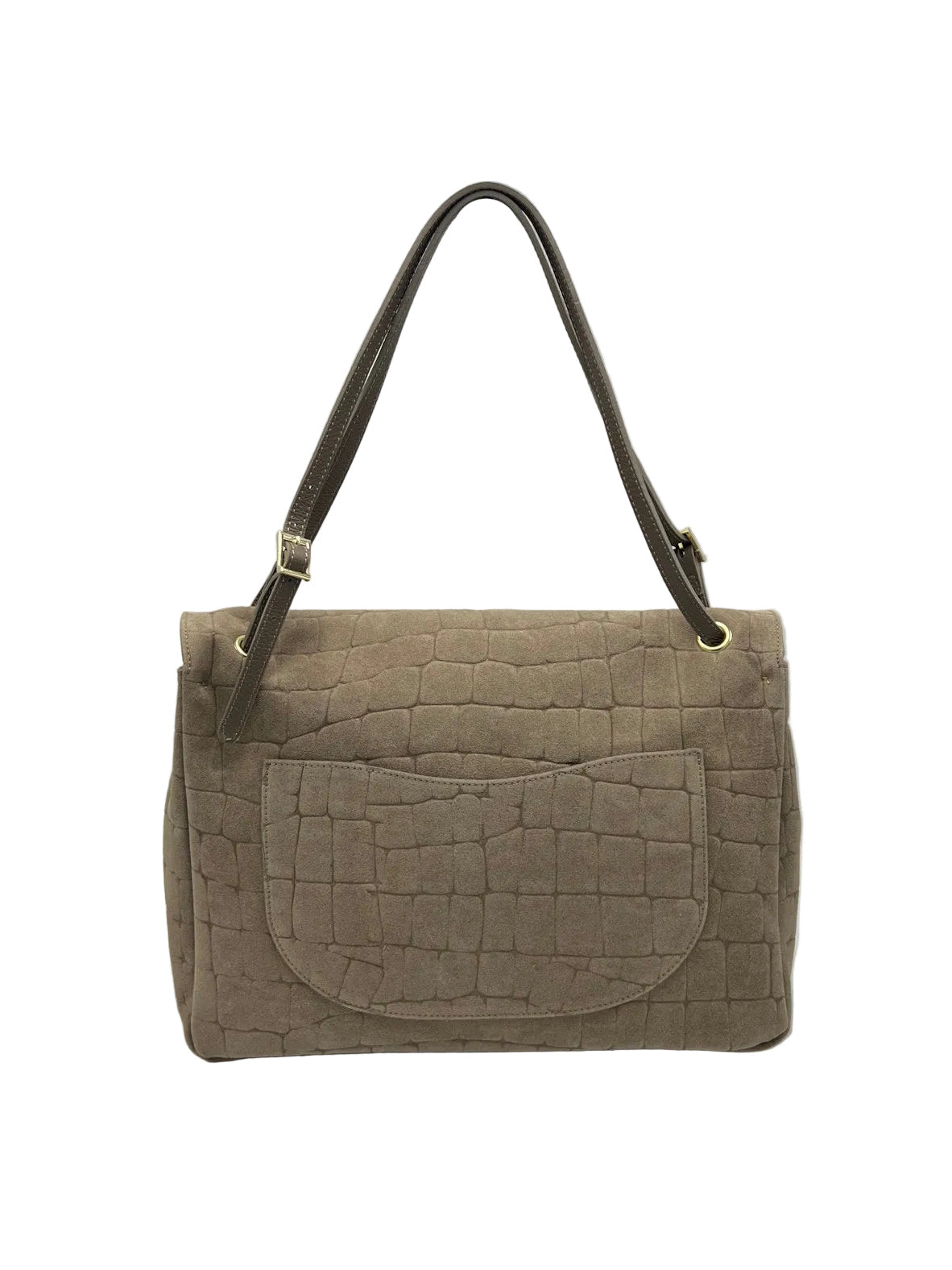 Large Genuine Leather & Suede Croc-Embossed Shoulder Bag, Made in Italy, art. 112783