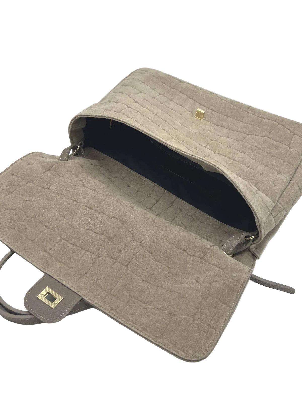 Large Genuine Leather & Suede Croc-Embossed Shoulder Bag, Made in Italy, art. 112783