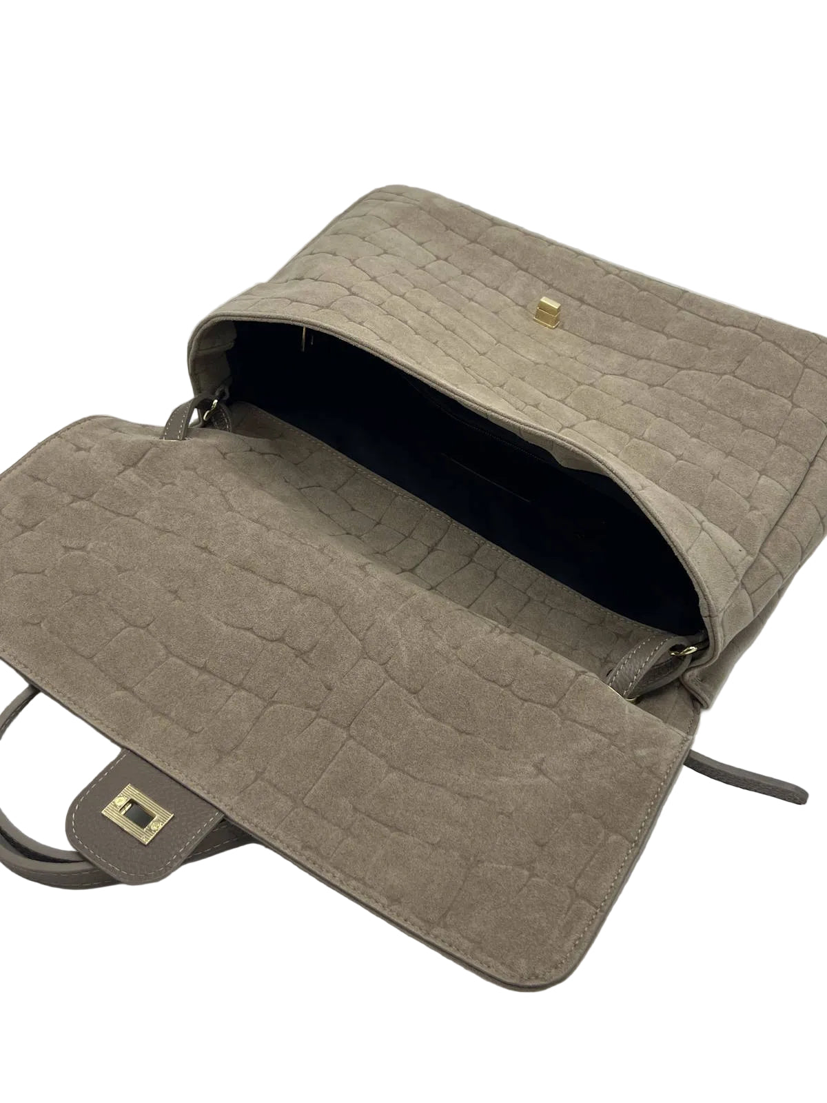 Large Genuine Leather & Suede Croc-Embossed Shoulder Bag, Made in Italy, art. 112783