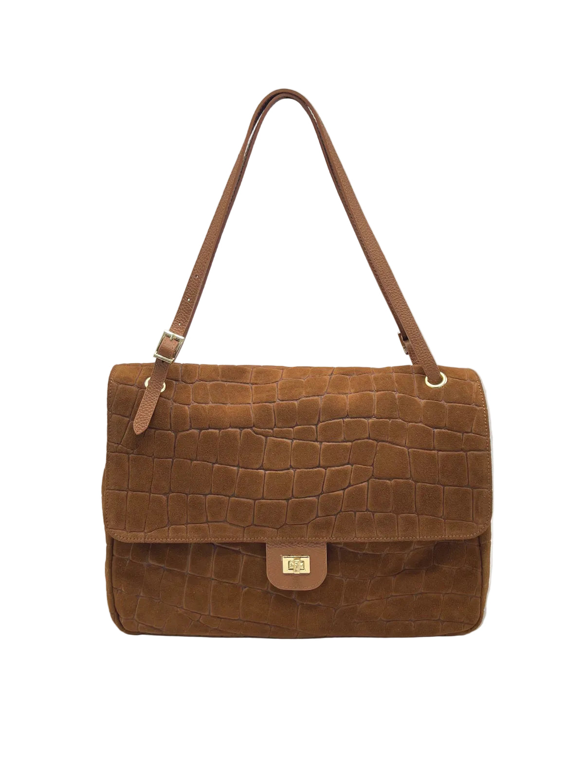 Large Genuine Leather & Suede Croc-Embossed Shoulder Bag, Made in Italy, art. 112783