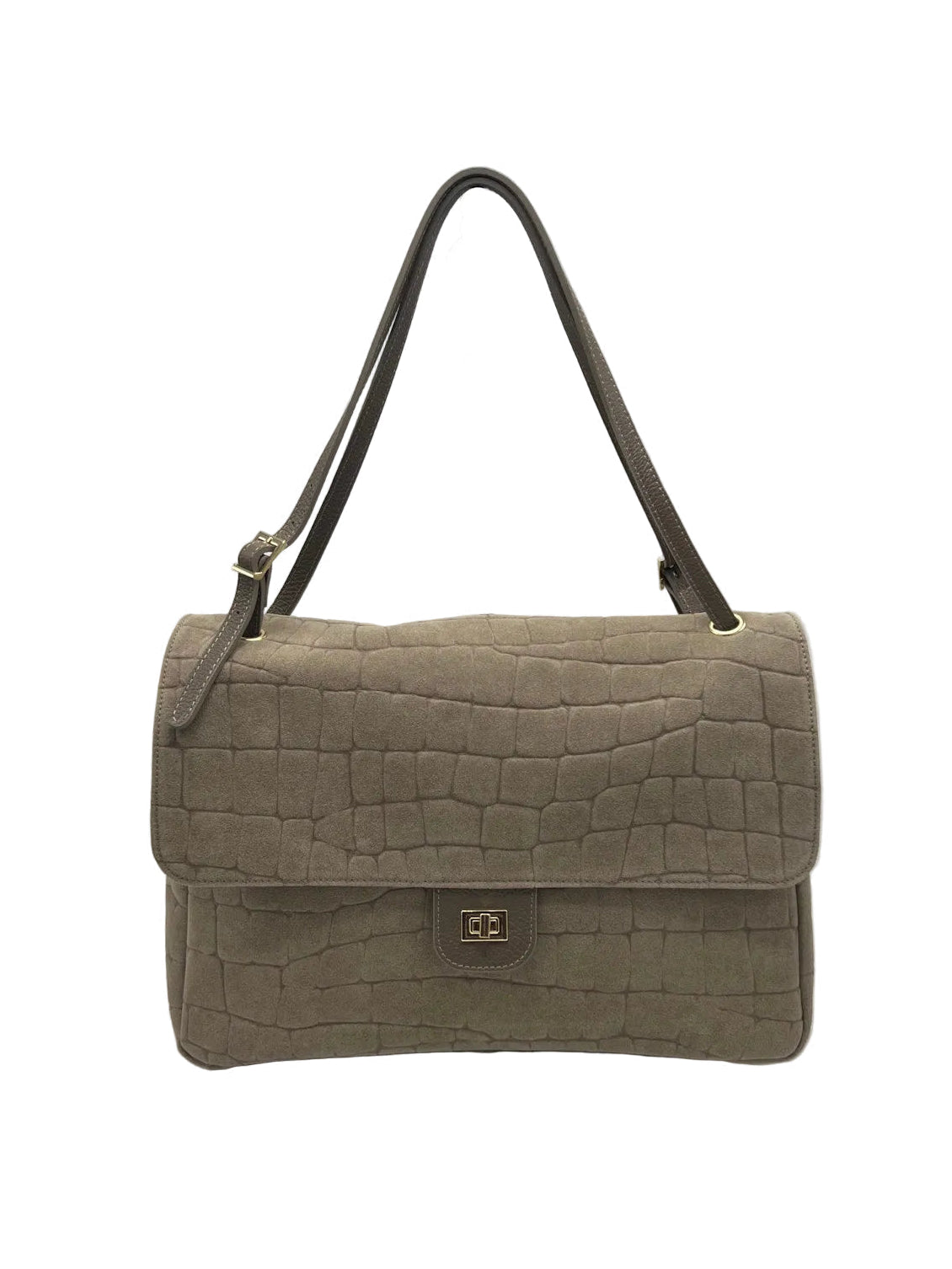 Large Genuine Leather & Suede Croc-Embossed Shoulder Bag, Made in Italy, art. 112783
