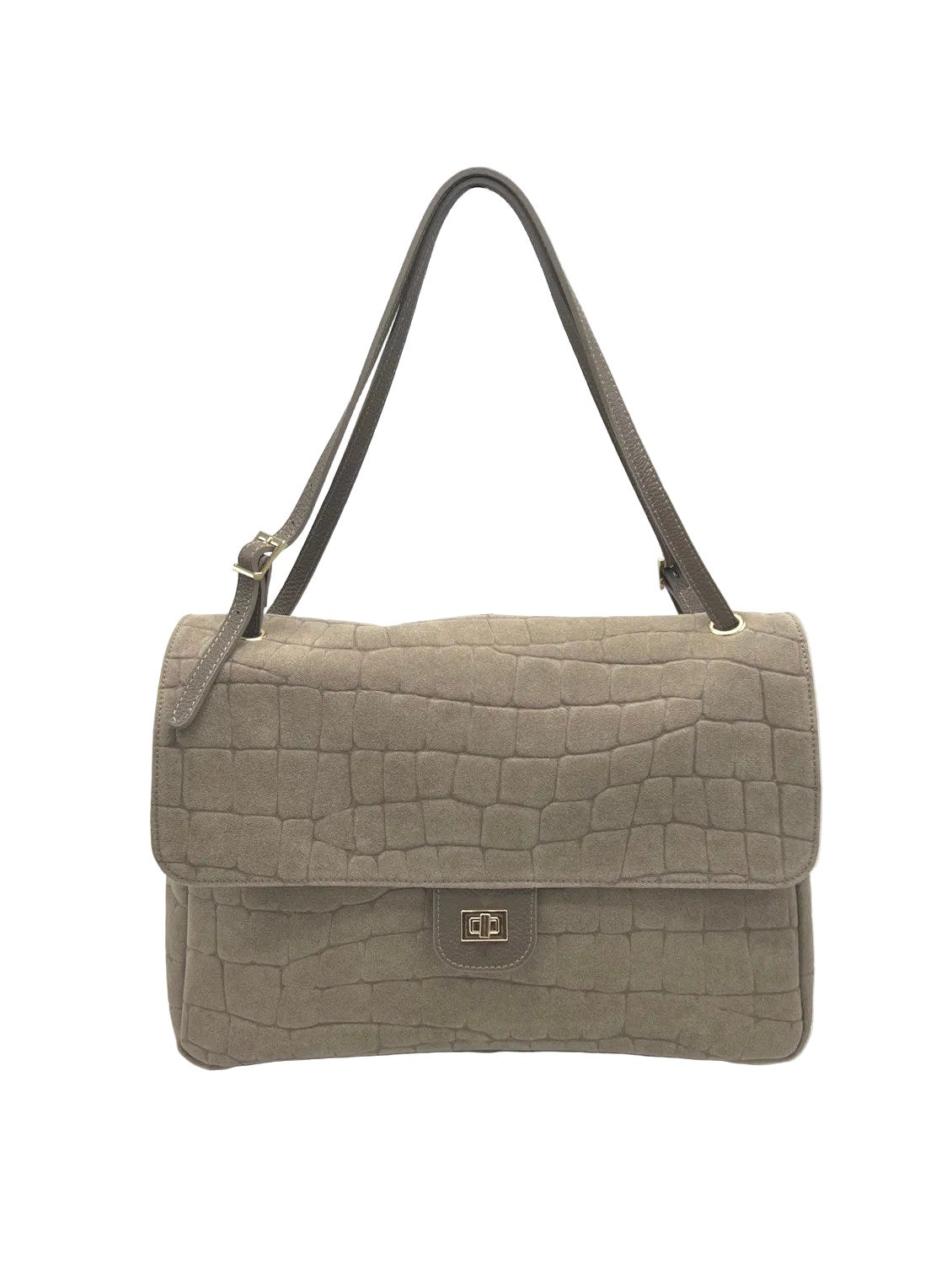 Large Genuine Leather & Suede Croc-Embossed Shoulder Bag, Made in Italy, art. 112783