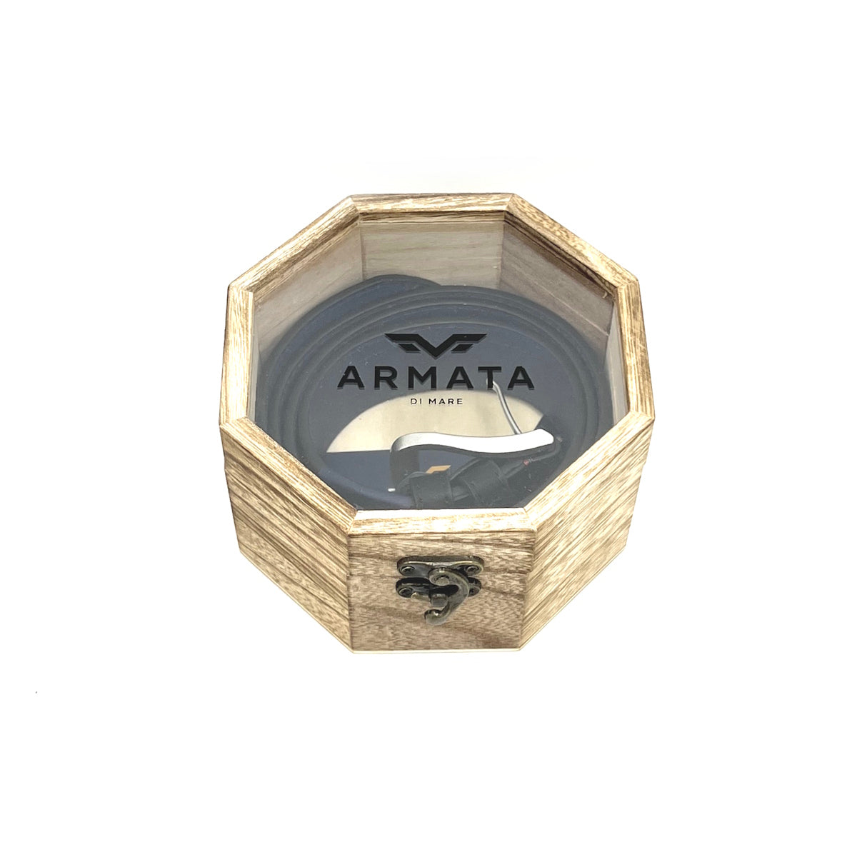 Christmas Gifts Idea, Leather Belt with Woolden Box, Armata di Mare, art. IDK995-40