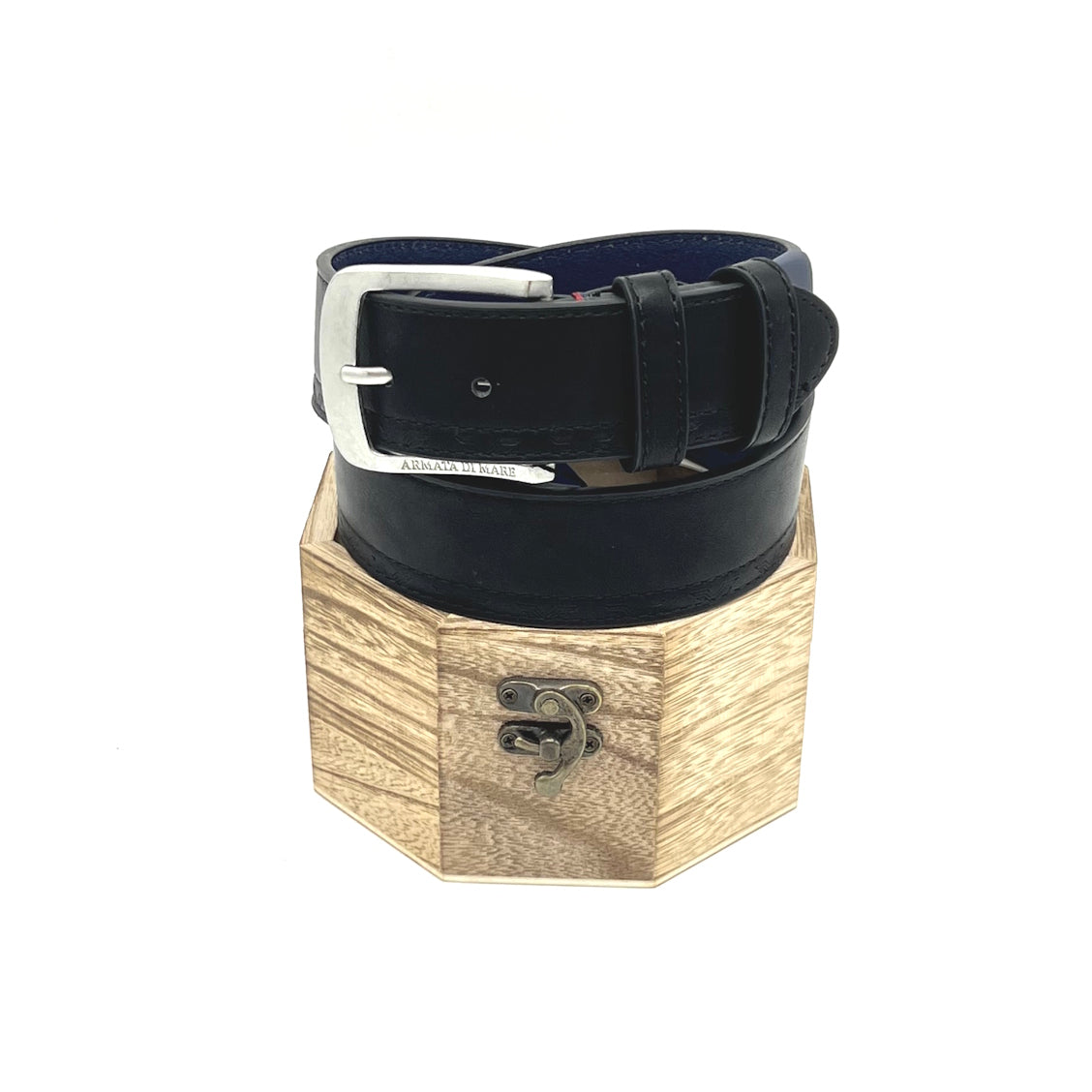 Christmas Gifts Idea, Leather Belt with Woolden Box, Armata di Mare, art. IDK995-40