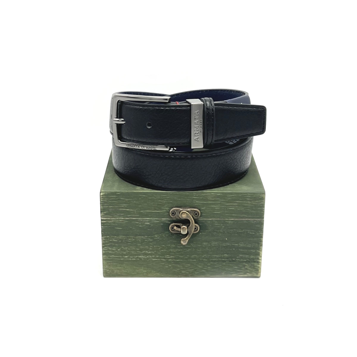 Christmas Gifts Idea, Leather Belt with Woolden Box, Armata di Mare, art. IDK998-35