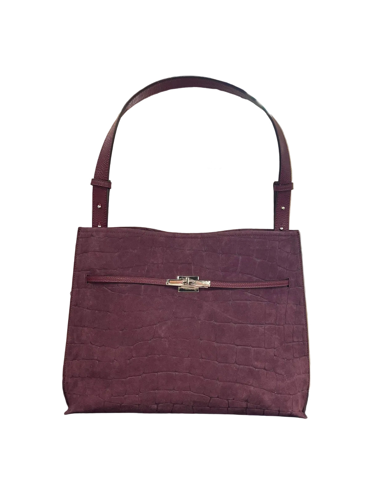 Genuine Leather & Suede Croc-Embossed Shoulder Tote, Made in Italy, art. 112784