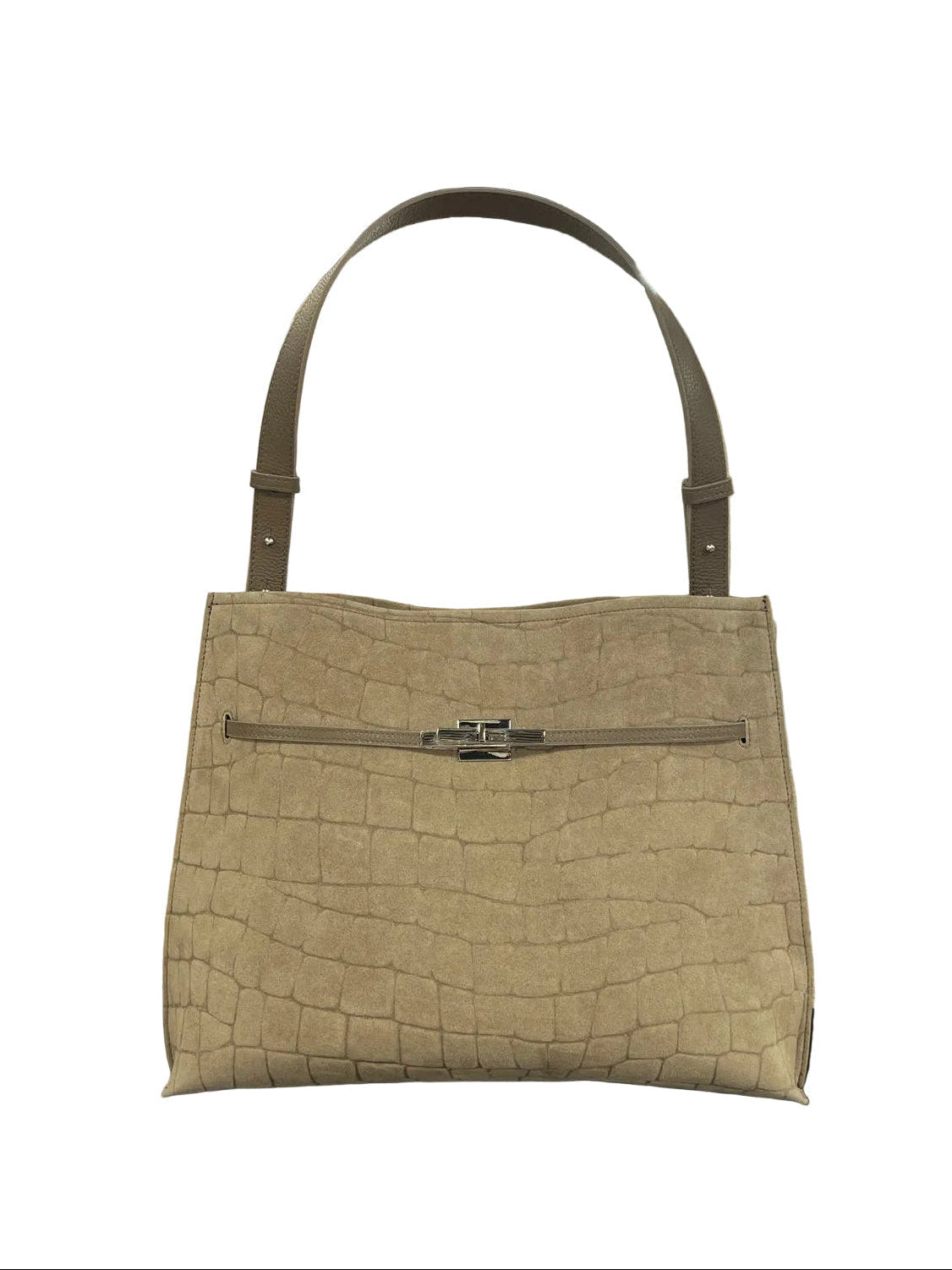 Genuine Leather & Suede Croc-Embossed Shoulder Tote, Made in Italy, art. 112784
