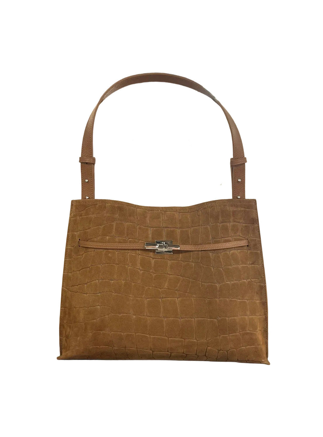 Genuine Leather & Suede Croc-Embossed Shoulder Tote, Made in Italy, art. 112784