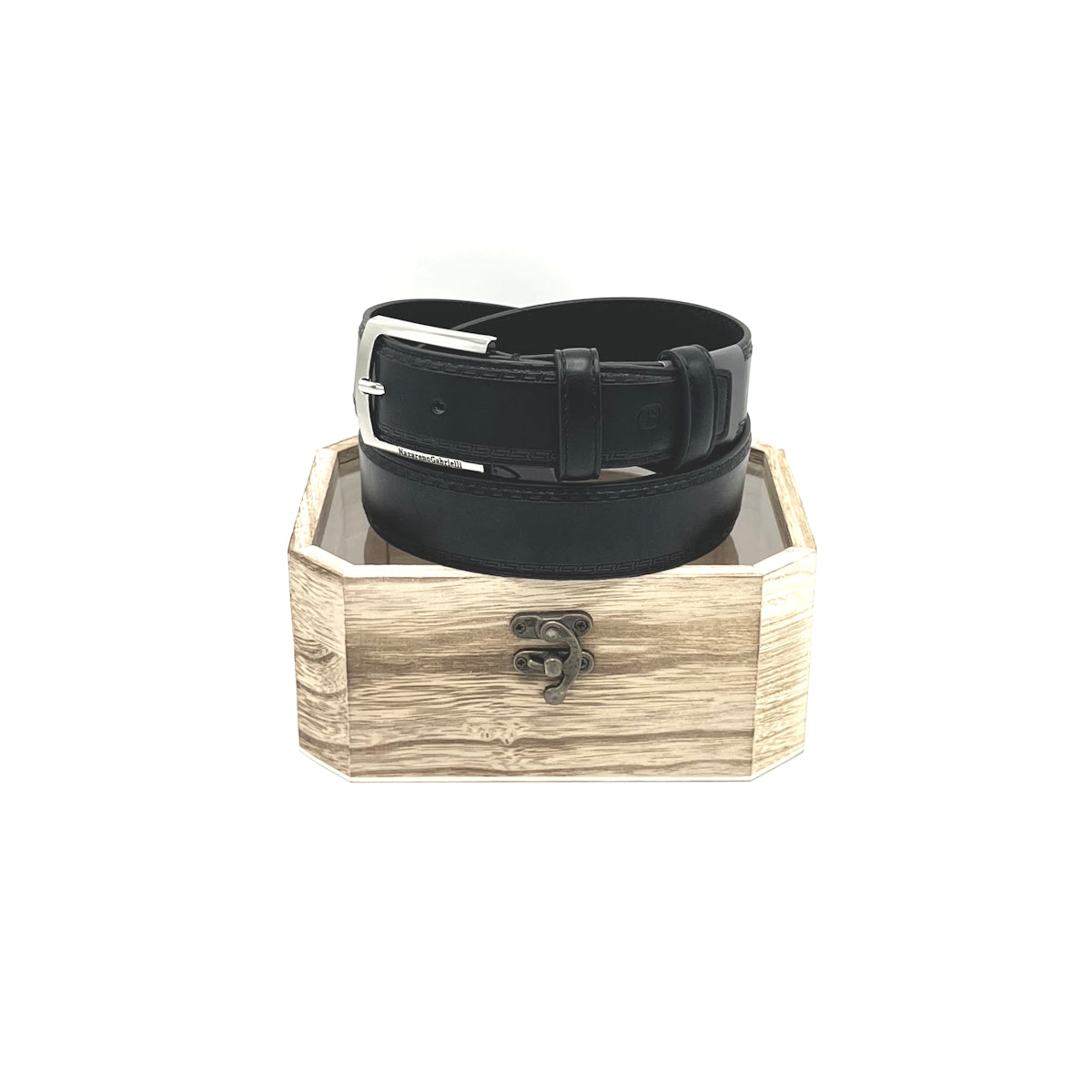 Christmas Gifts Idea, Leather Belt with Wooden Box, N.Gabrielli, art. IDK986-35