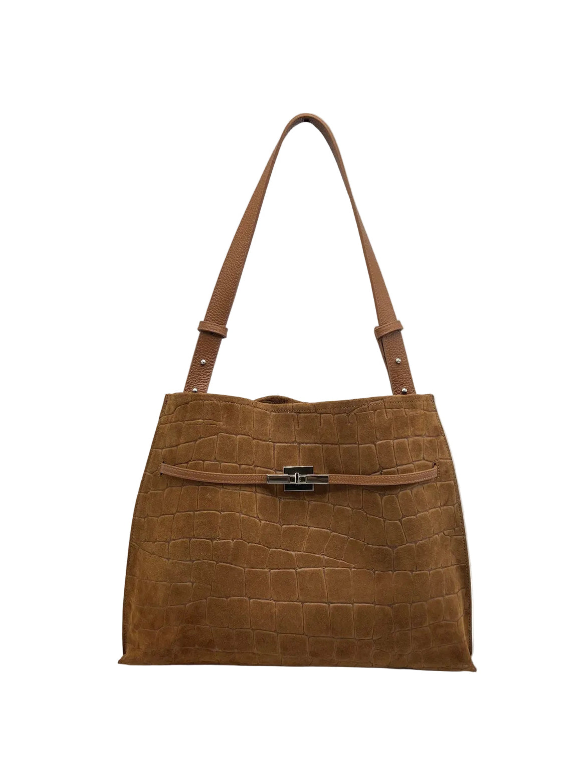 Genuine Leather & Suede Croc-Embossed Shoulder Tote, Made in Italy, art. 112784