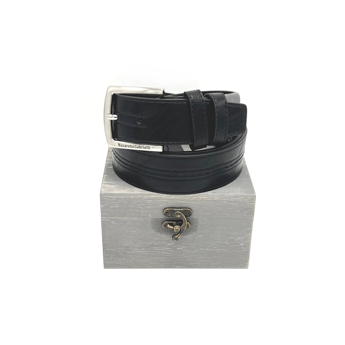 Christmas Gifts Idea, Leather Belt with Wooden Box, N.Gabrielli, art. IDK983-40